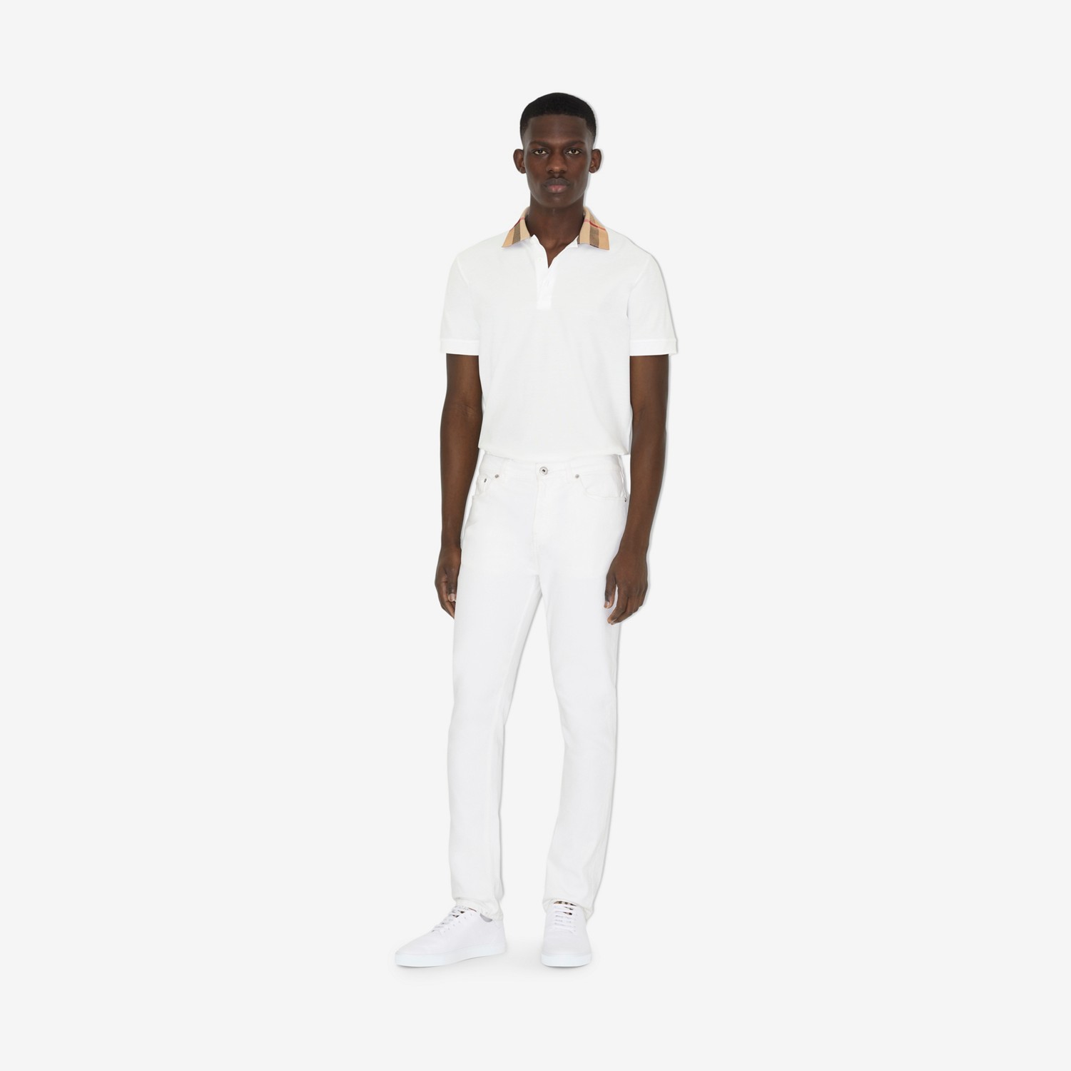 チェックカラー コットンポロシャツ (ホワイト) - メンズ | Burberry®公式サイト