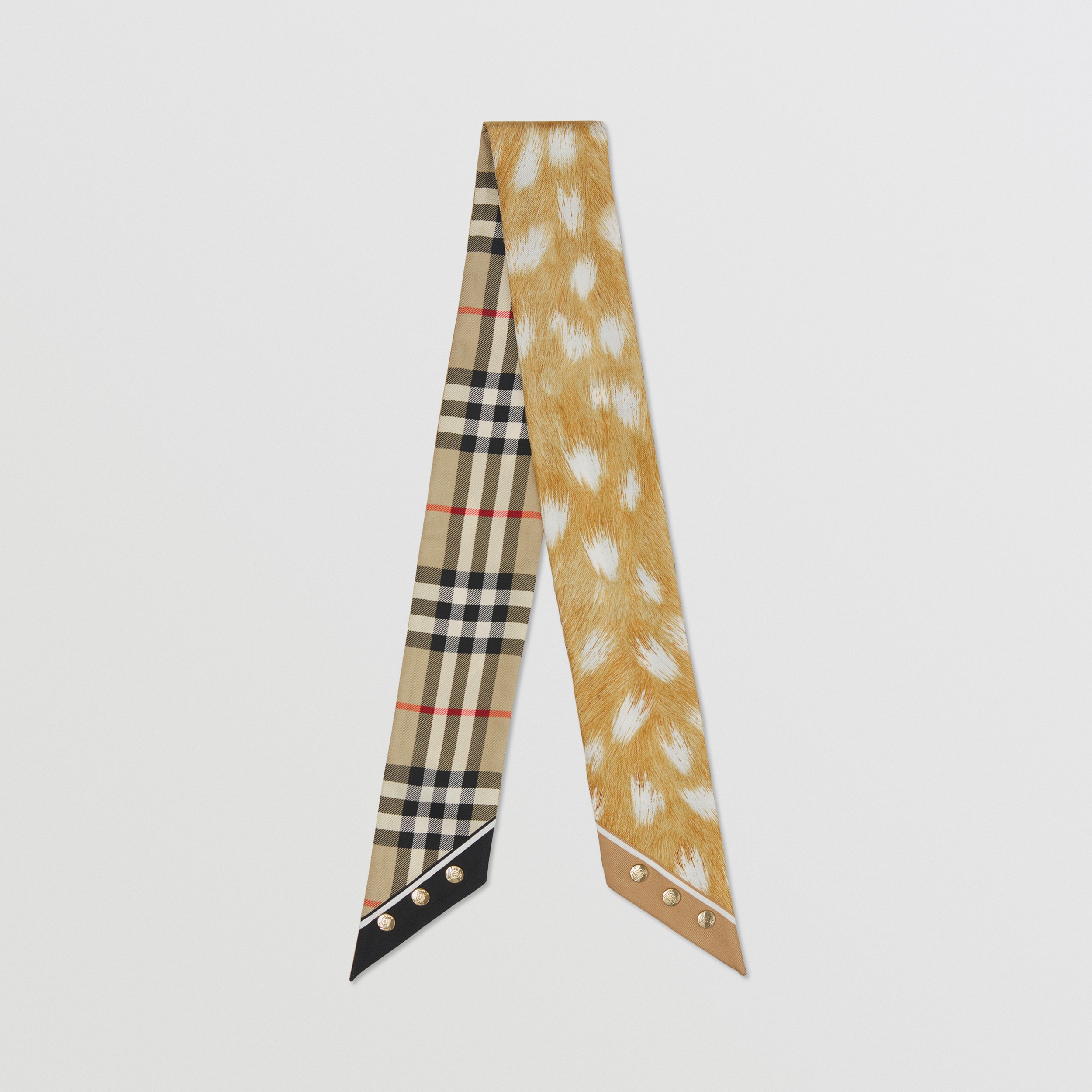 Vintage Check and Deer Print Silk Skinny Scarf in Archive Beige | Burberry® Official - 1