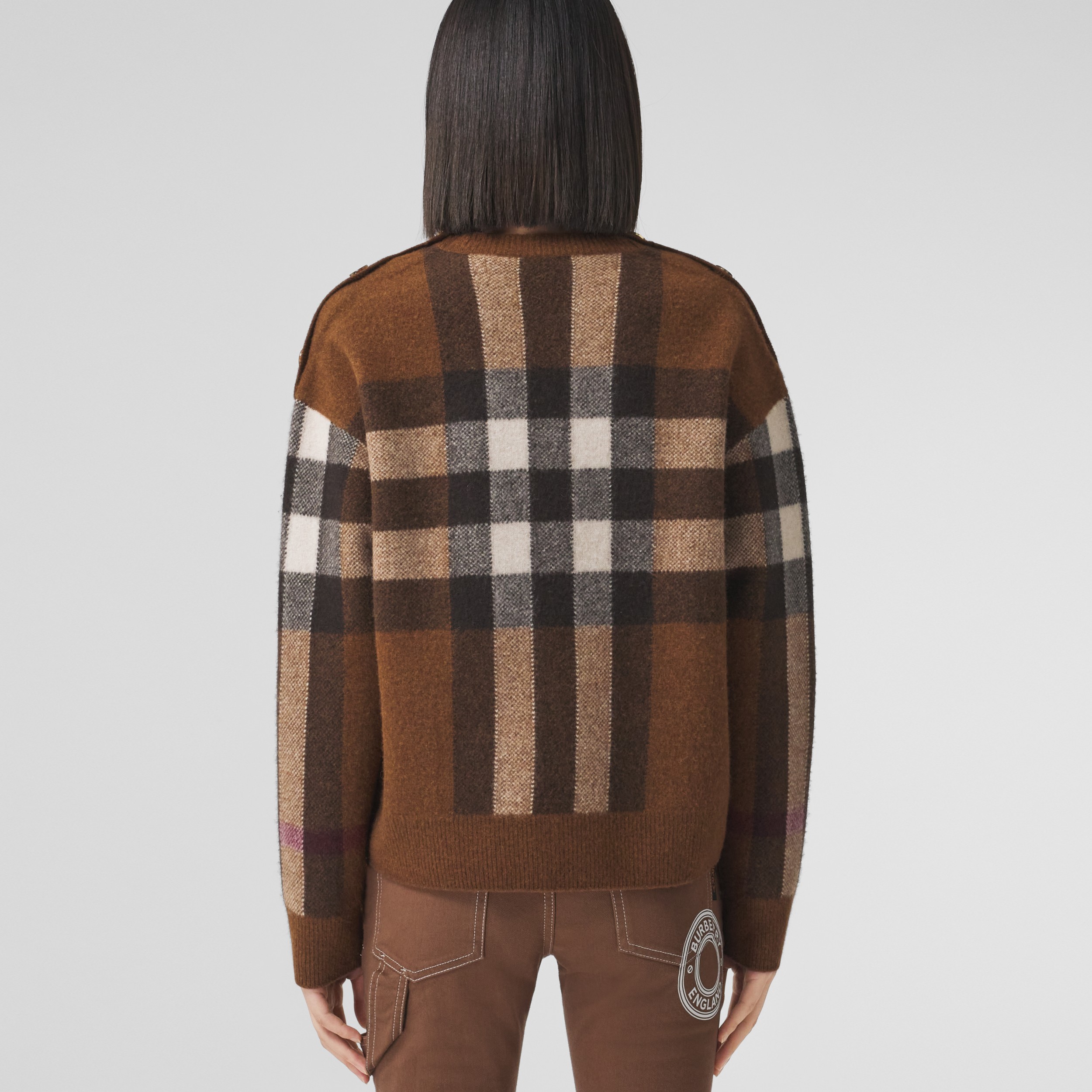 Exaggerated Check Wool Cashmere Sweater in Dark Birch Brown - Women |  Burberry® Official