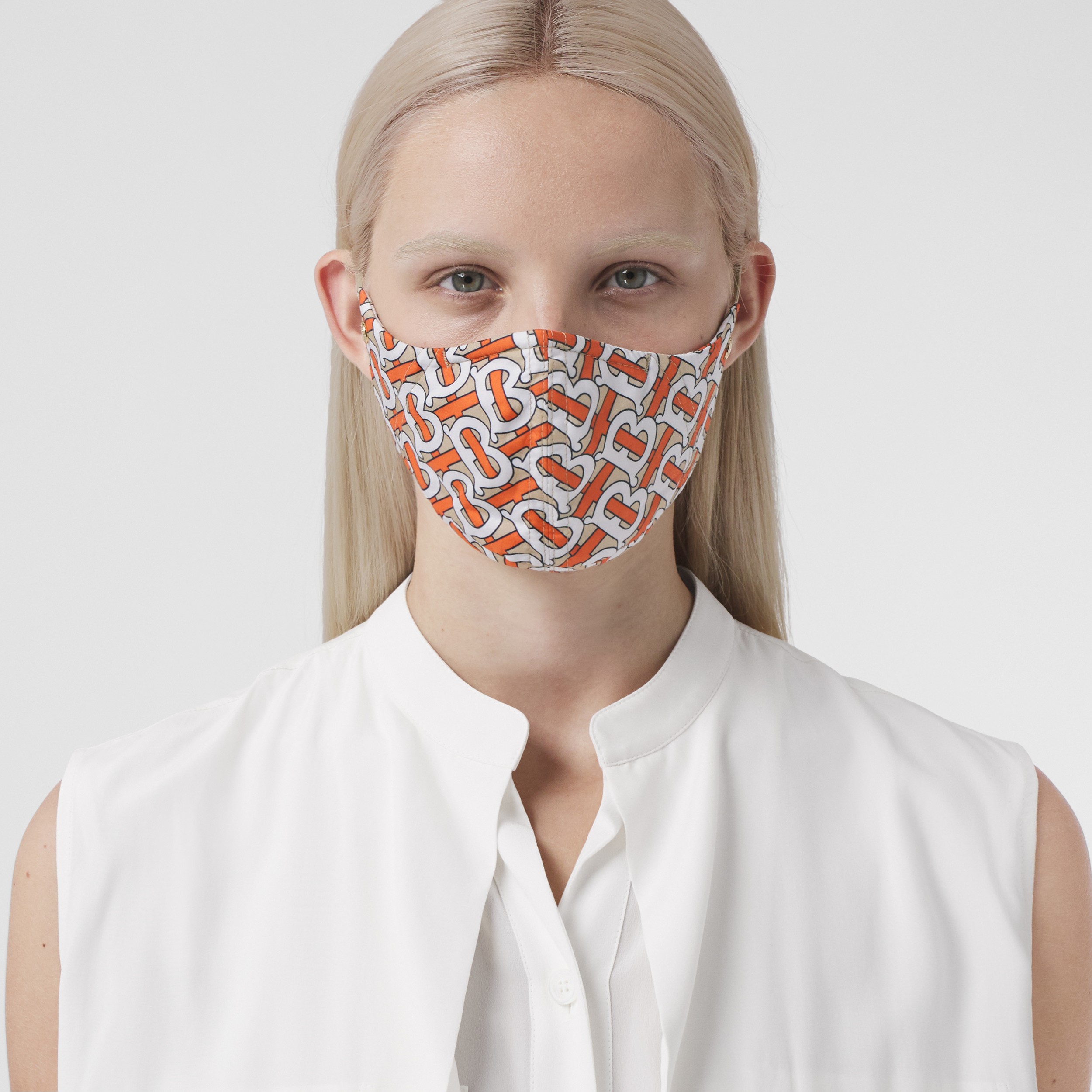 Monogram Print Cotton Face Mask in Vermilion | Burberry® Official - 2