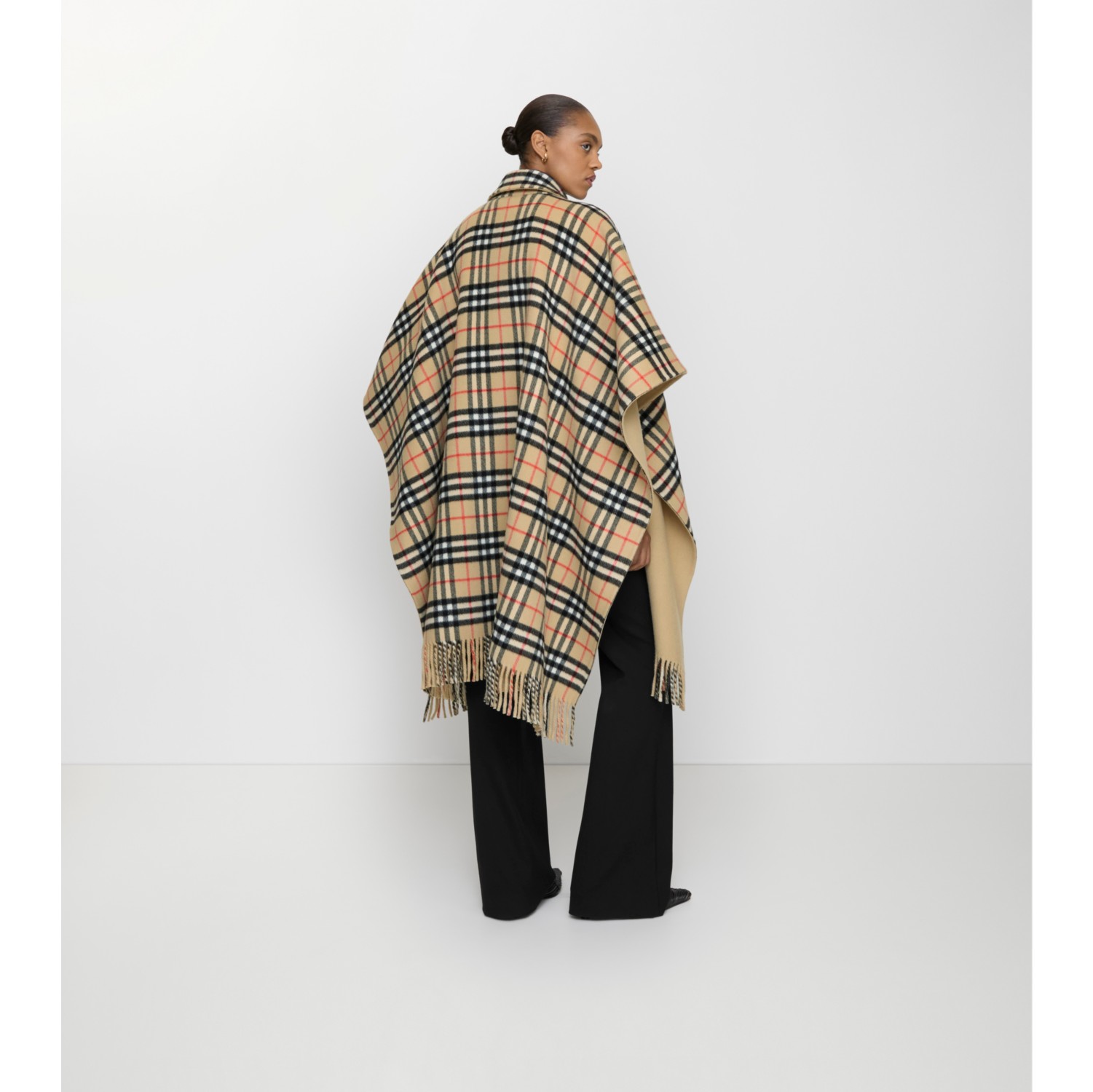 Reversible Check Wool Cape