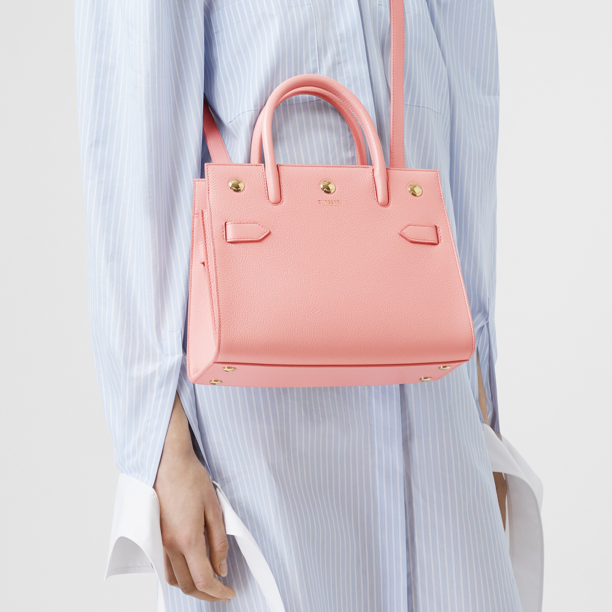 Mini Leather Twohandle Title Bag in Blush Pink Burberry United States
