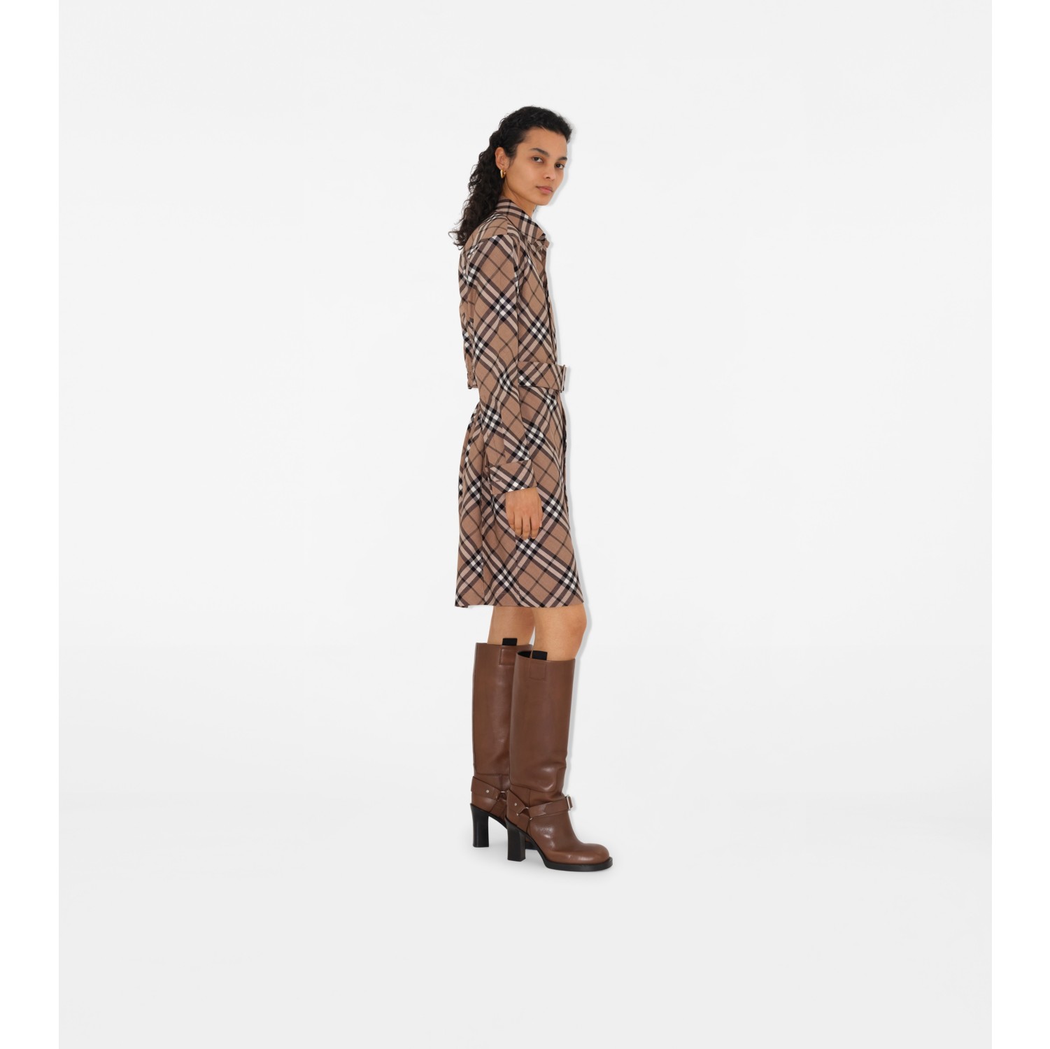Check Wool Blend Shirt Dress in Linden - Women | Burberry® Official