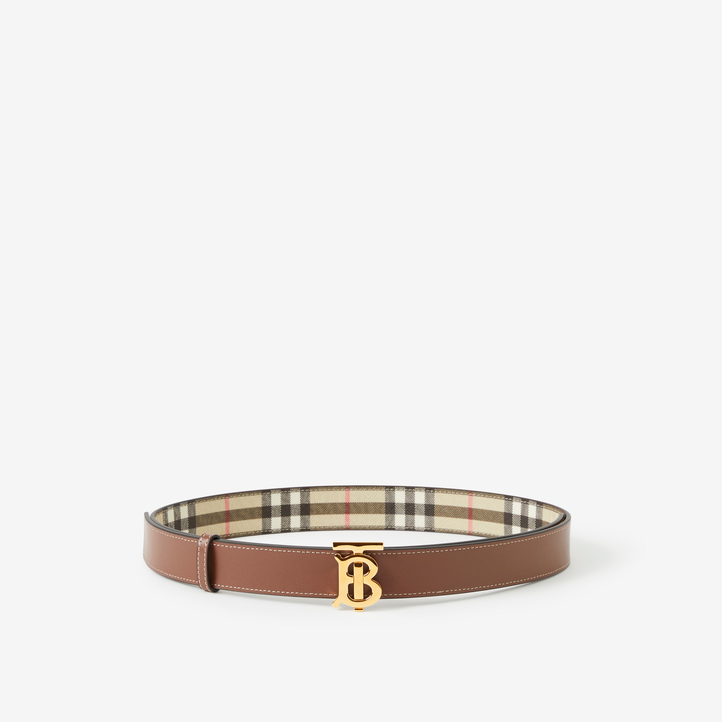 Check and Leather Reversible TB Belt in Archive Beige/tan/gold - Women | Burberry® Official - 3