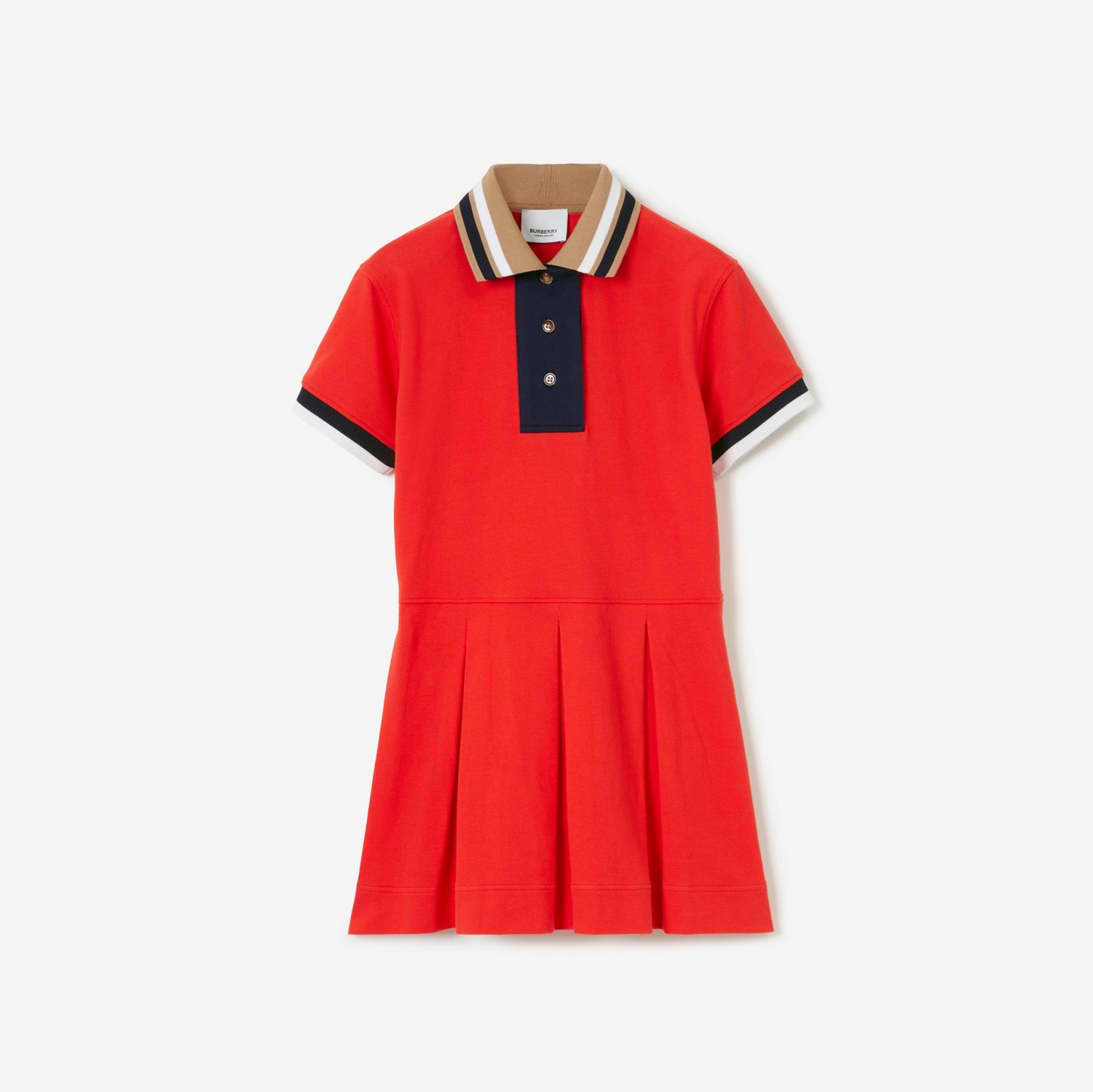 Vestido estilo camisa polo de algodão piquê (Vermelho Impactante) | Burberry® oficial