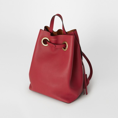 Leather Grommet Detail Backpack In Crimson