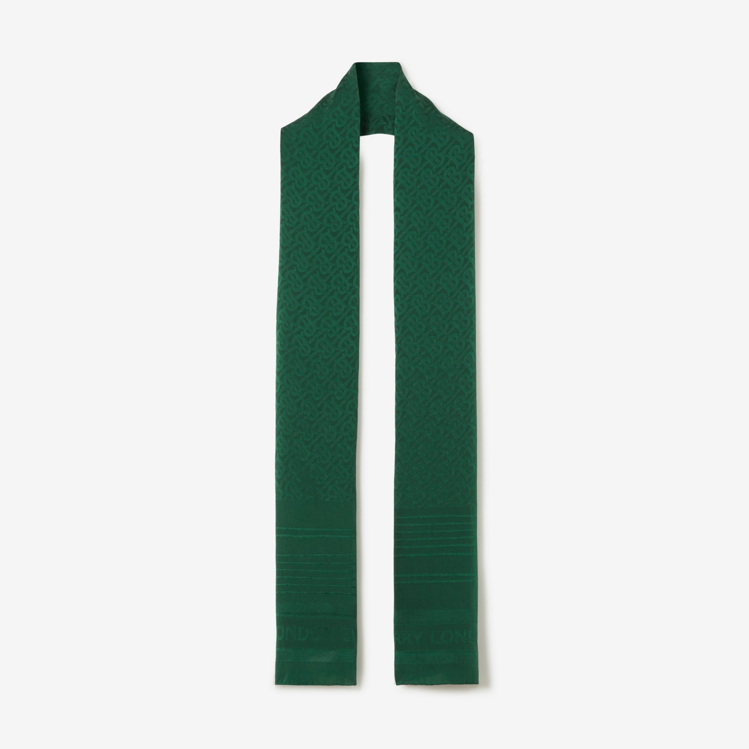 Monogram Silk Jacquard Scarf in Emerald Green | Burberry® Official - 1