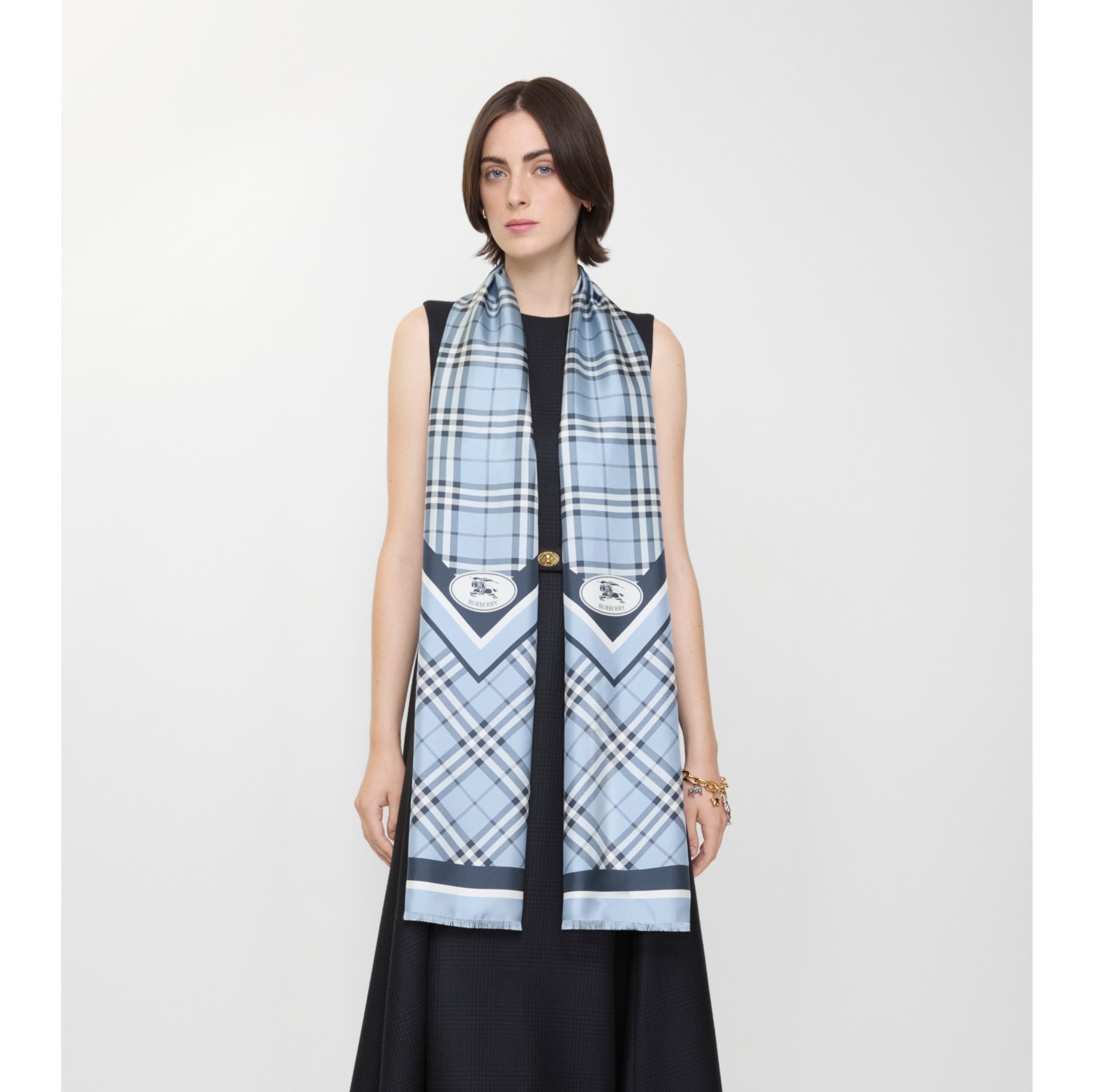 Check Knight Stamp Silk Scarf in Bank blue | Burberry® Official