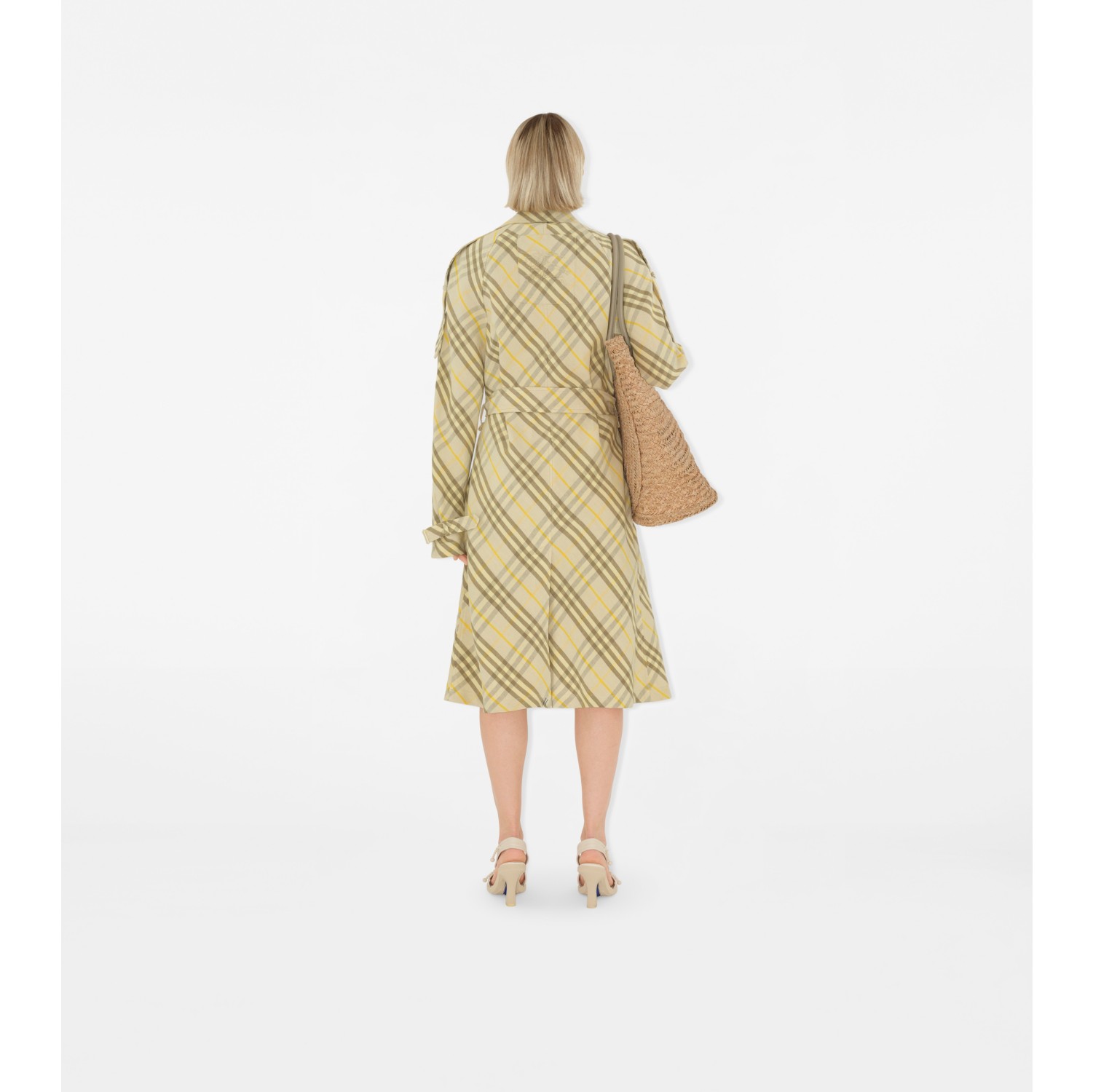 Long Check Linen Trench Coat