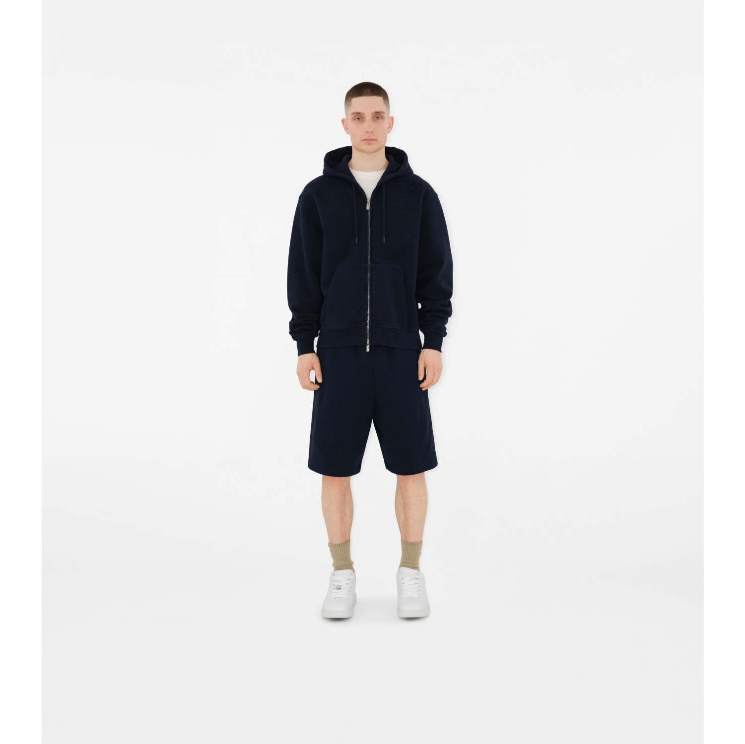 Cotton Zip Hoodie in Navy Men Burberry Official