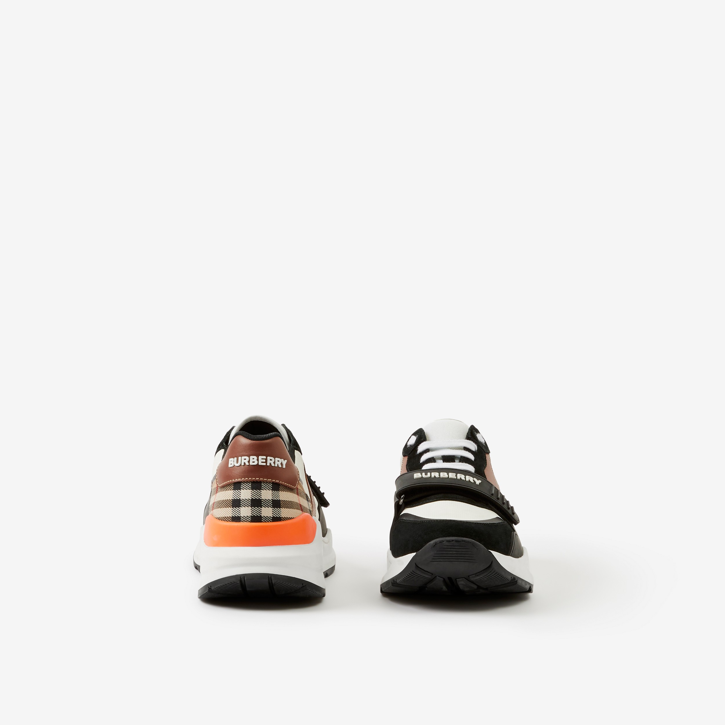 Leather, Suede and Vintage Check Sneakers in Black/archive Beige - Men | Burberry® Official - 4