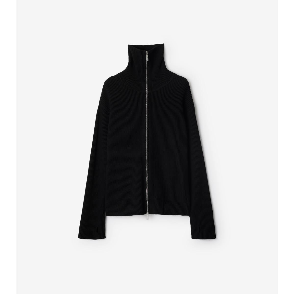 Burberry Wool Blend Zip Sweater In Black