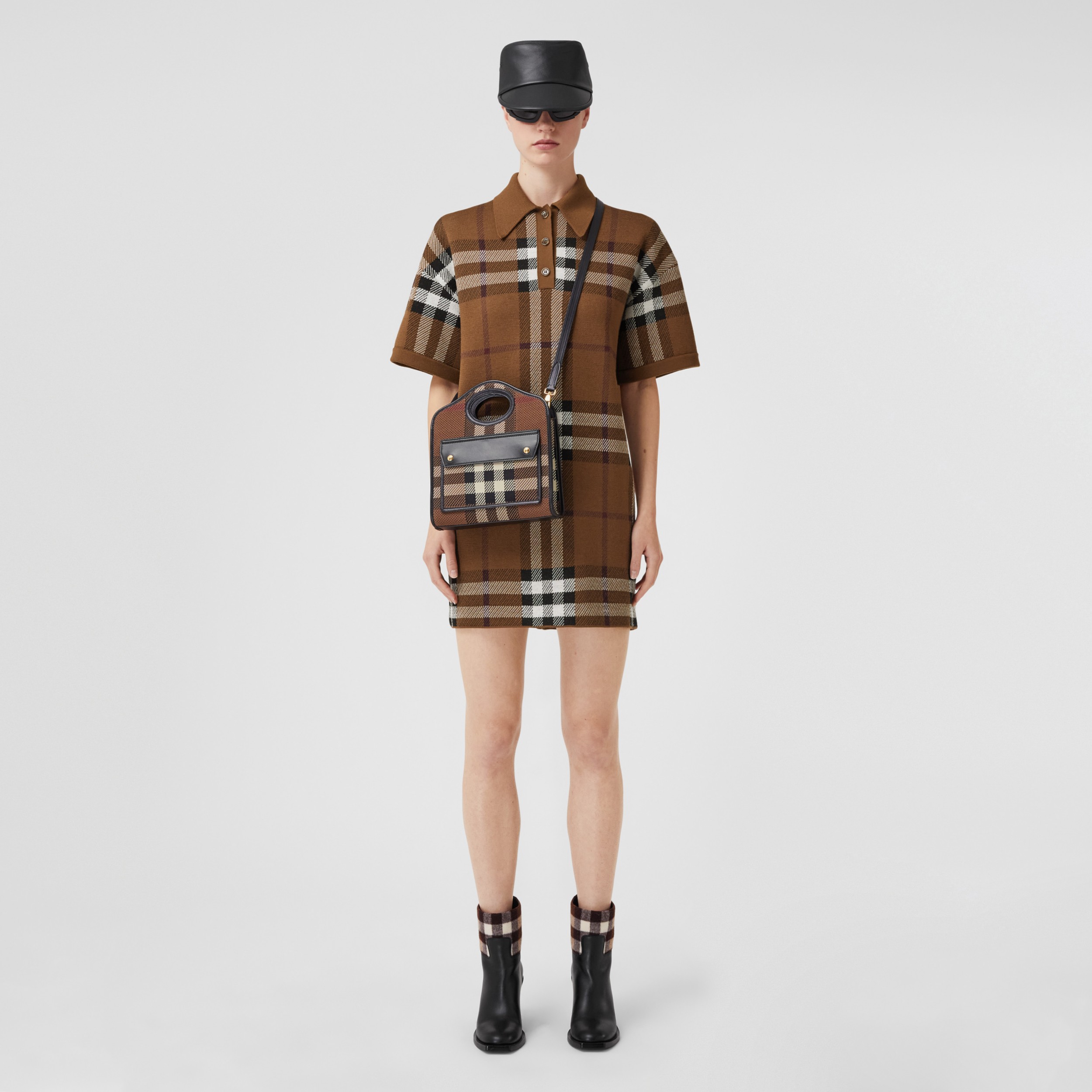 Check Wool Jacquard Polo Shirt Dress in Dark Birch Brown - Women | Burberry®  Official