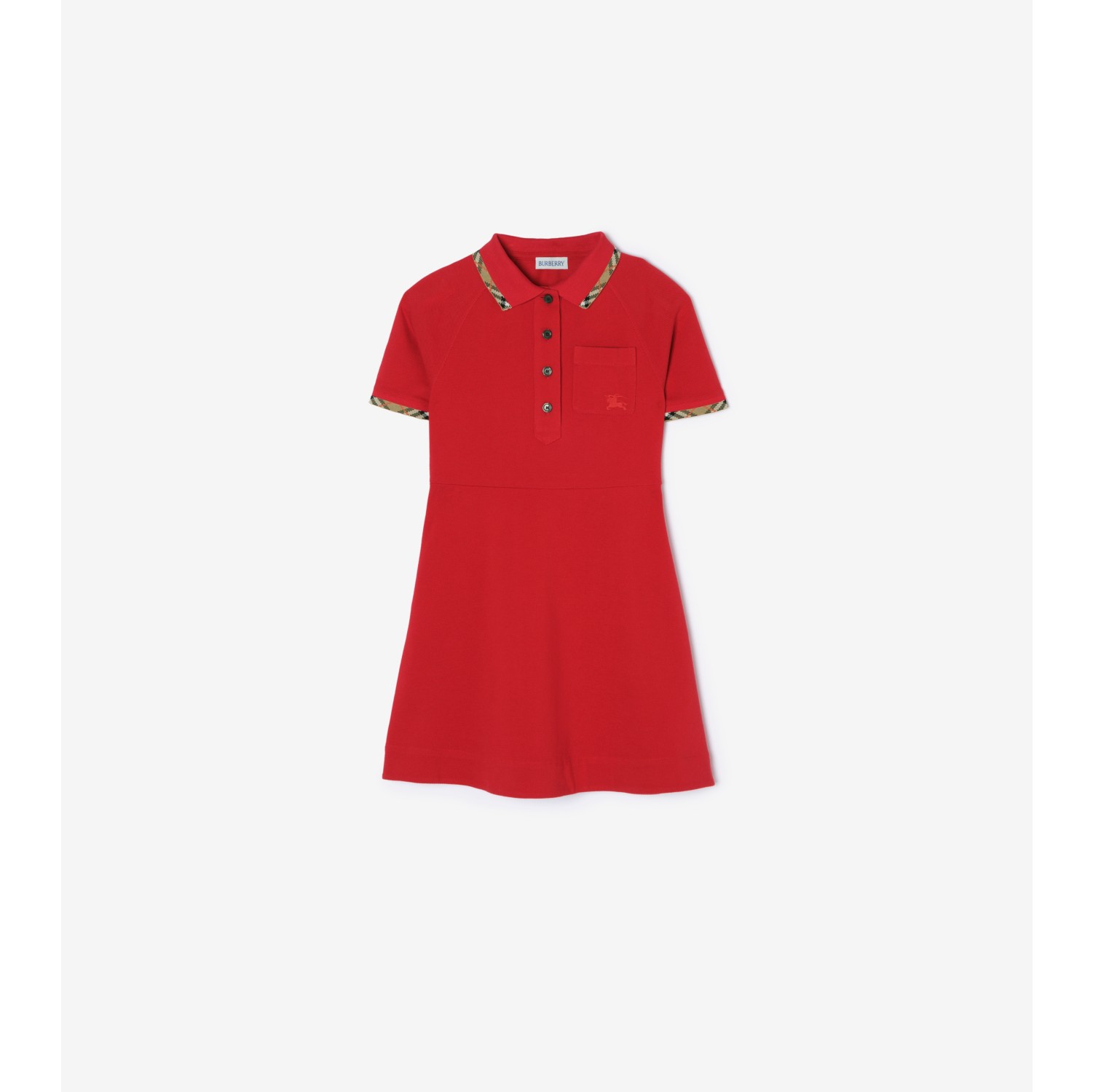 Check Trim Cotton Polo Shirt Dress