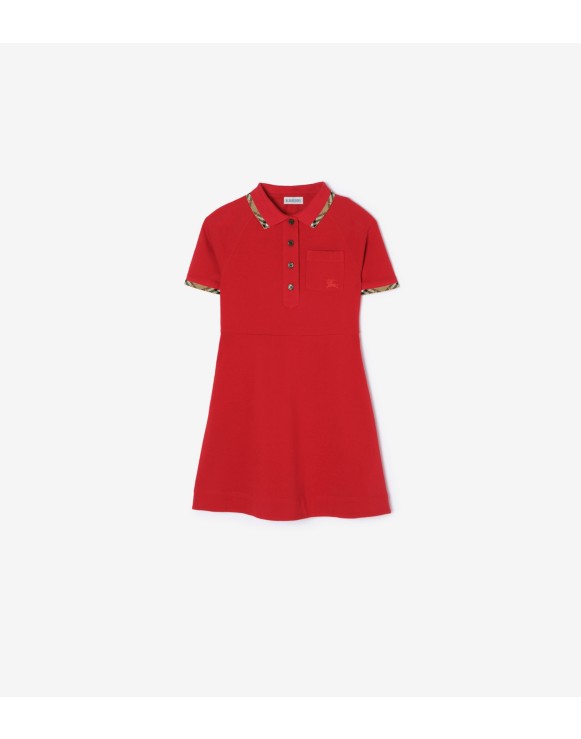 Check Trim Cotton Polo Shirt Dress