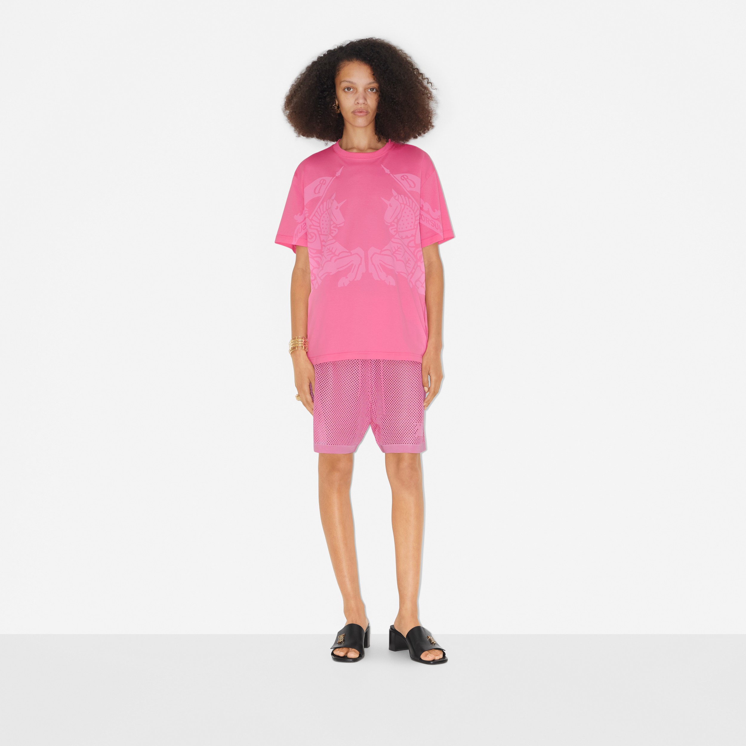 EKD 코튼 오버사이즈 티셔츠 (버블검 핑크) - 여성 | Burberry® - 2