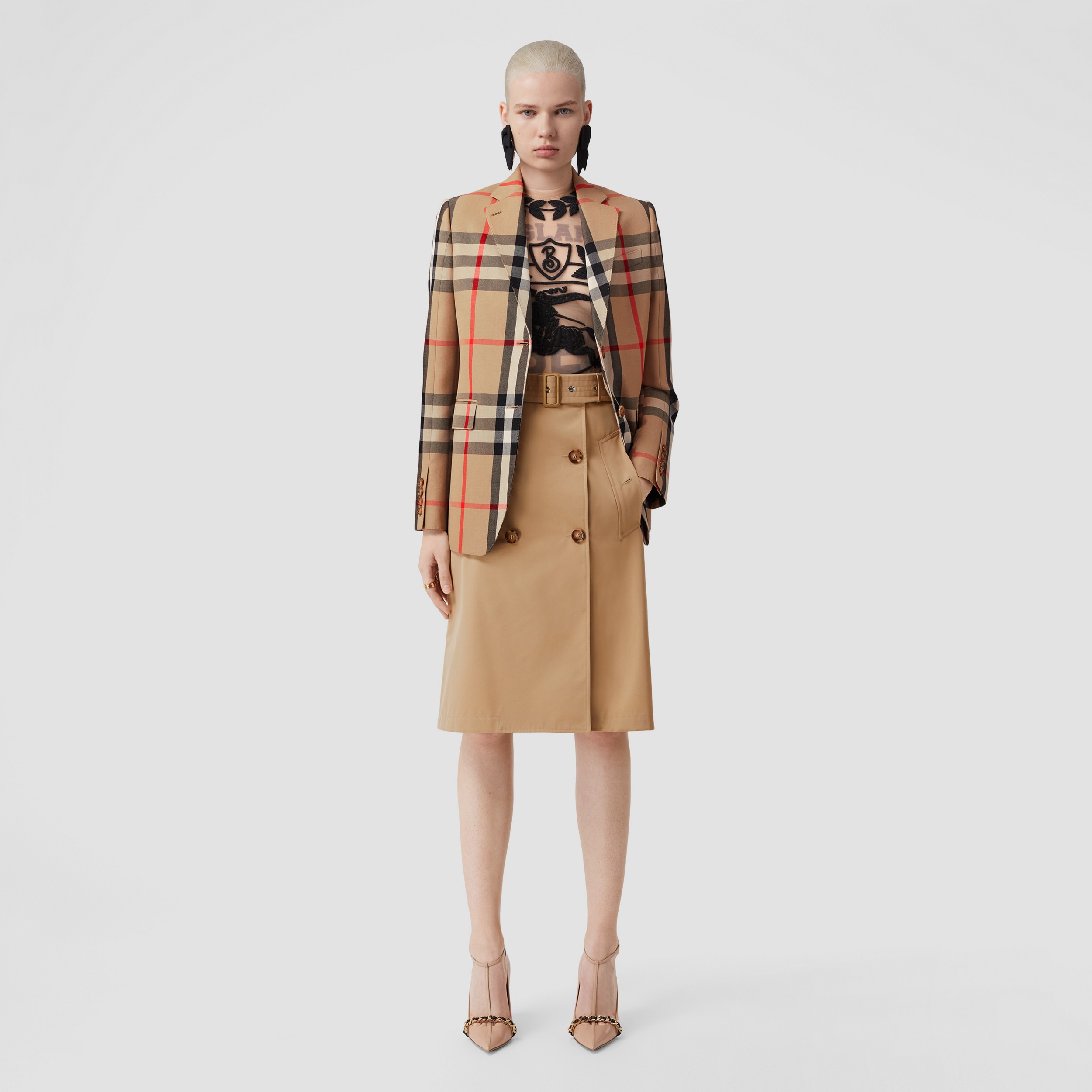 Veste tailleur en jacquard de laine et coton mélangés Check (Beige D'archive) - Femme | Site officiel Burberry® - 3