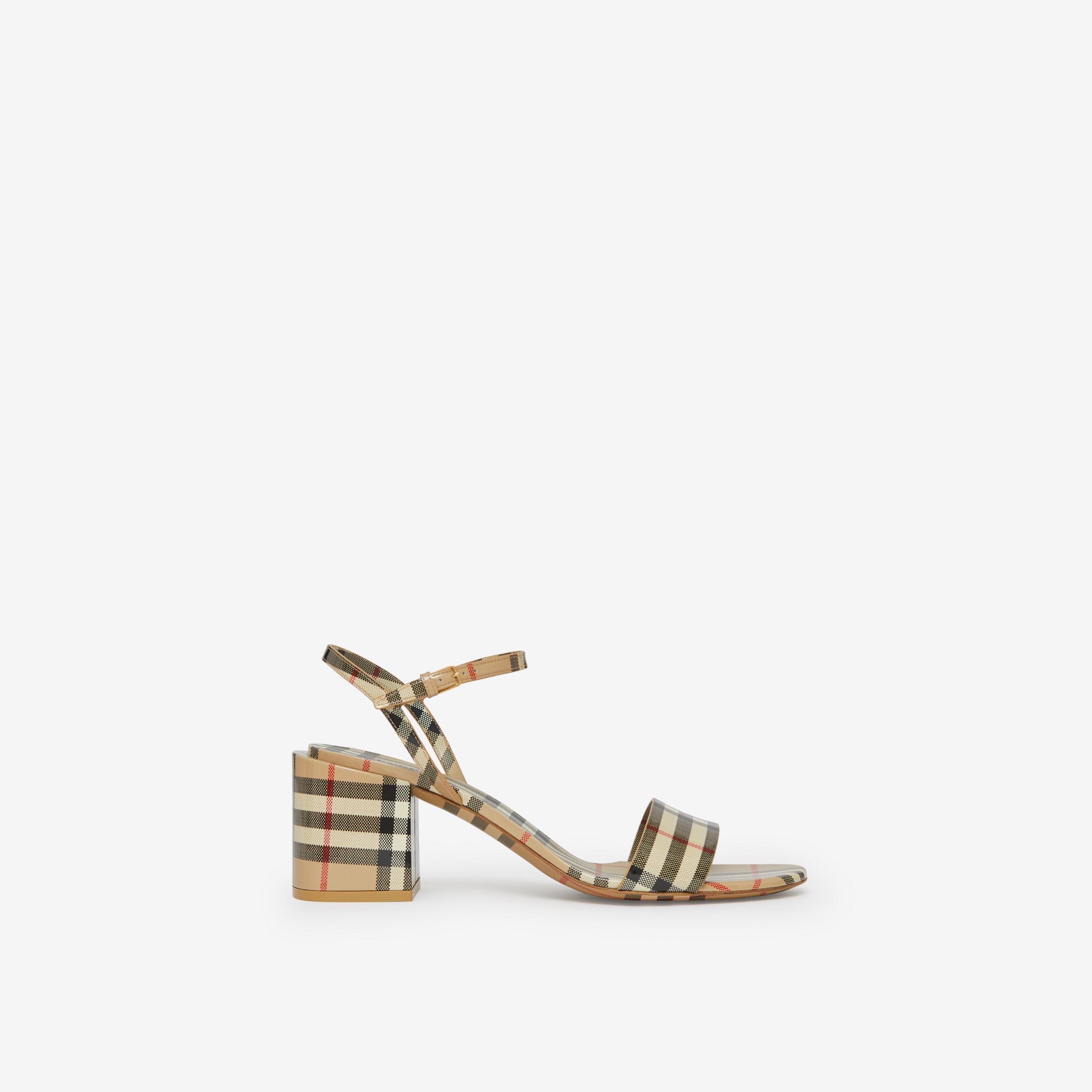 Vintage Check Patent Leather Sandals in Archive Beige | Burberry® Official - 1