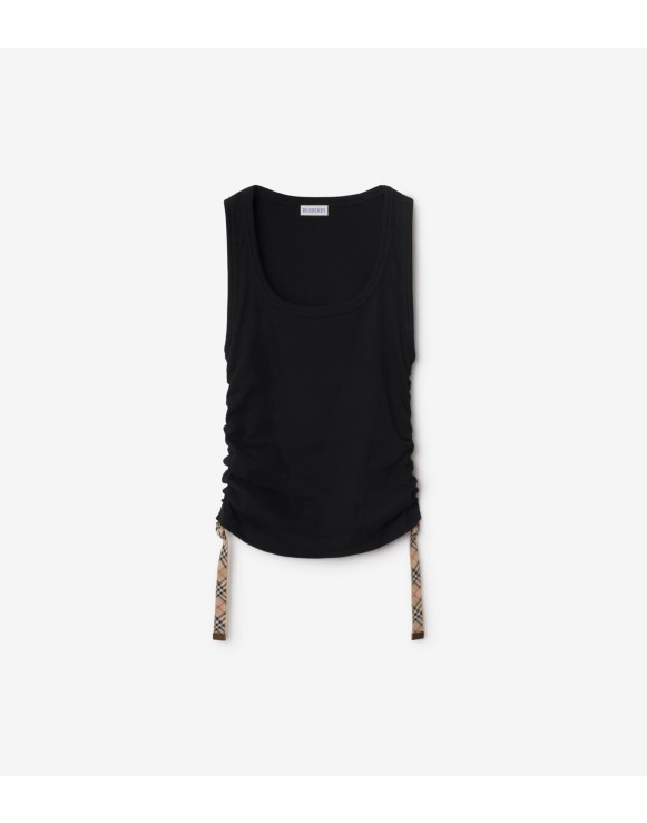 Check Trim Stretch Cotton Vest