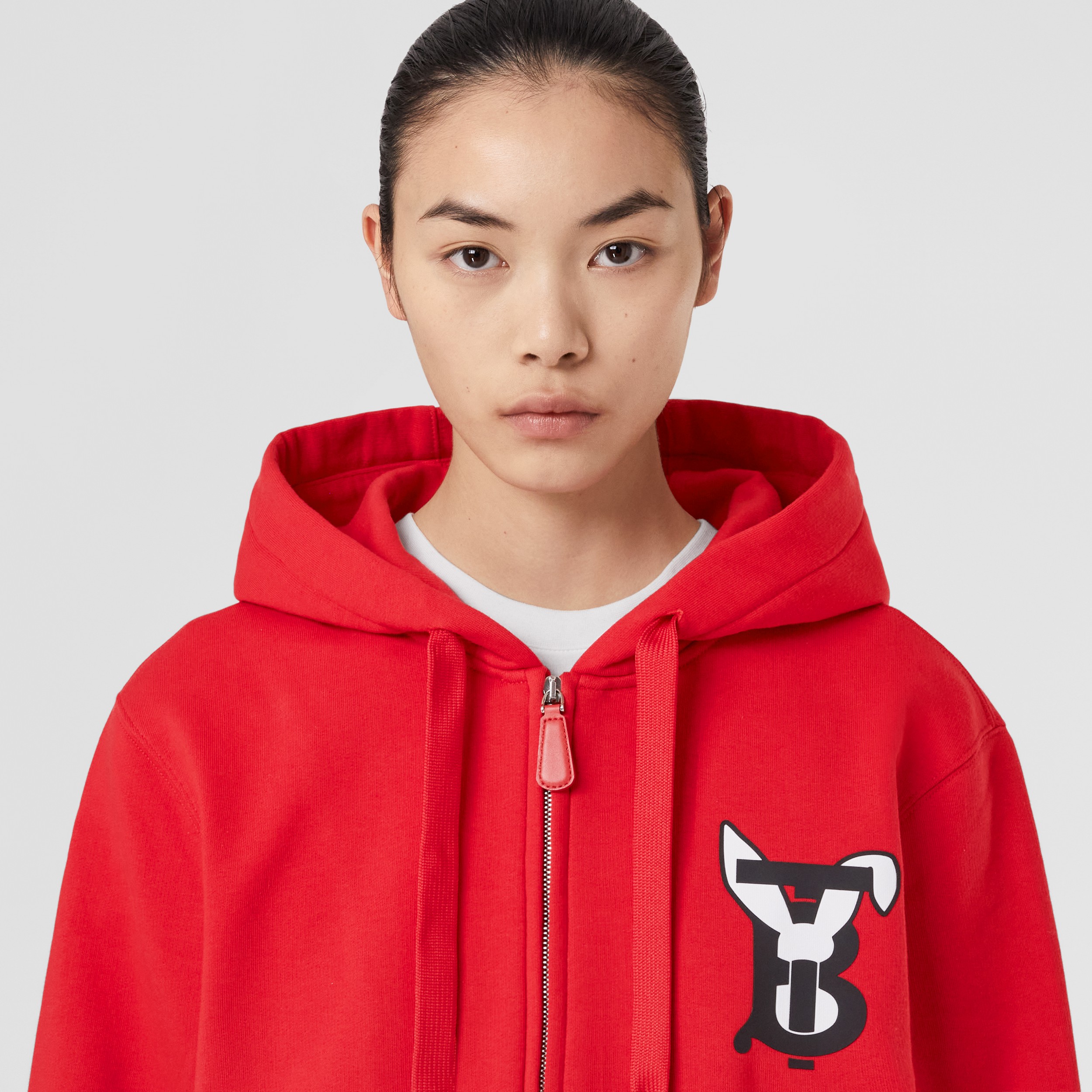 Hoodie zippé en coton à imprimé lapin (Rouge Vif) - Femme | Site officiel Burberry® - 2