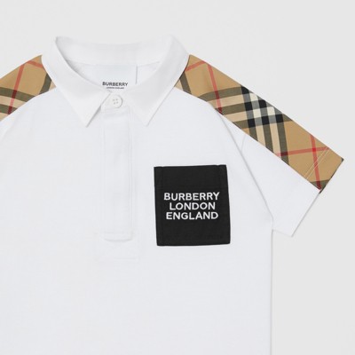 Vintage Check Panel Cotton Piqué Polo Shirt in White - Children | Burberry®  Official