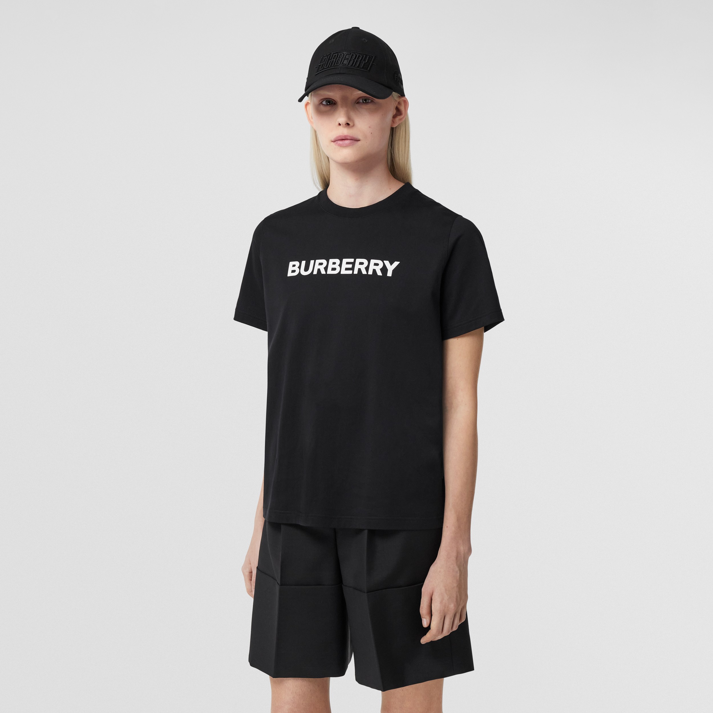 Logo Print Cotton T-shirt in Black | Burberry® Official - 4