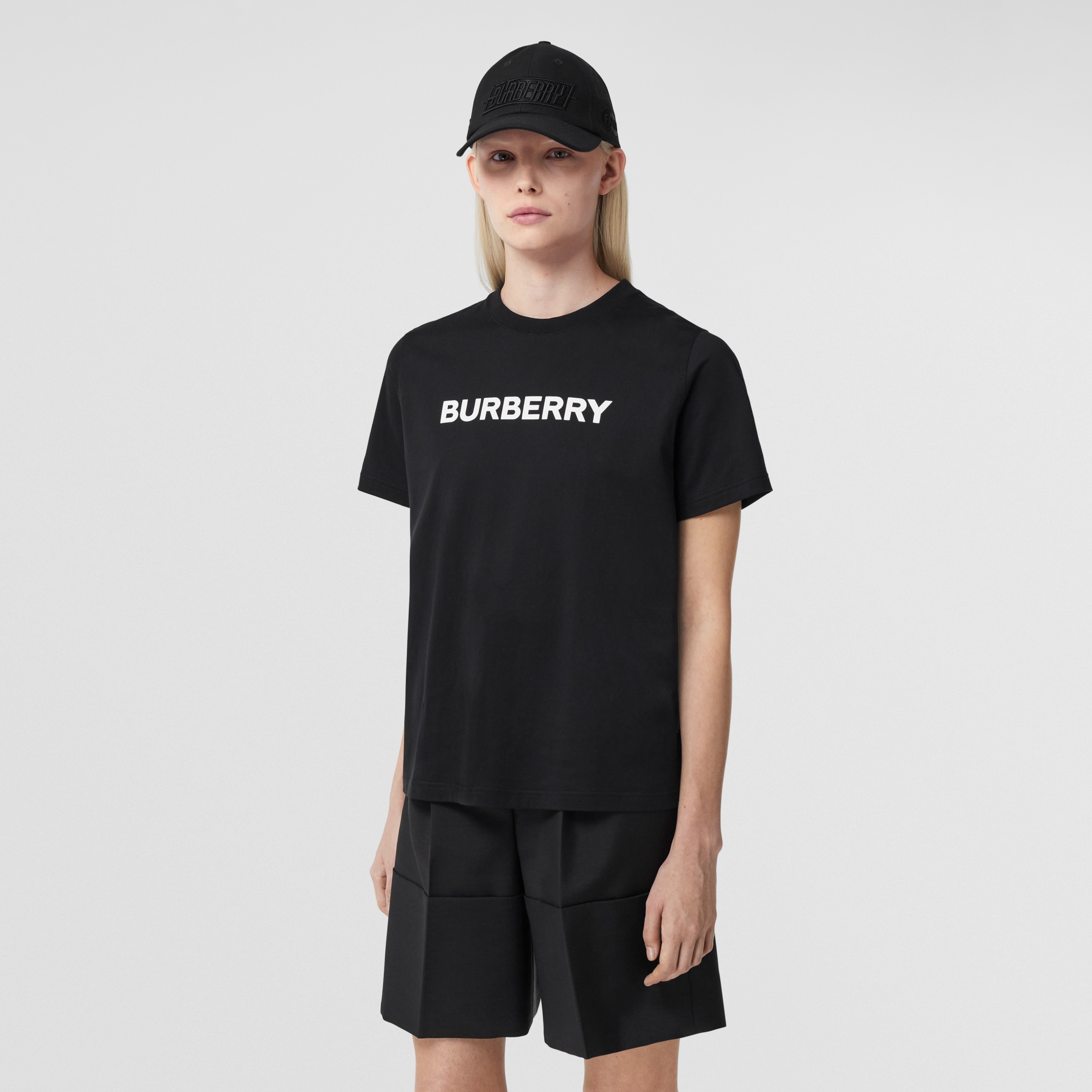 Logo Print Cotton T-shirt in Black | Burberry® Official