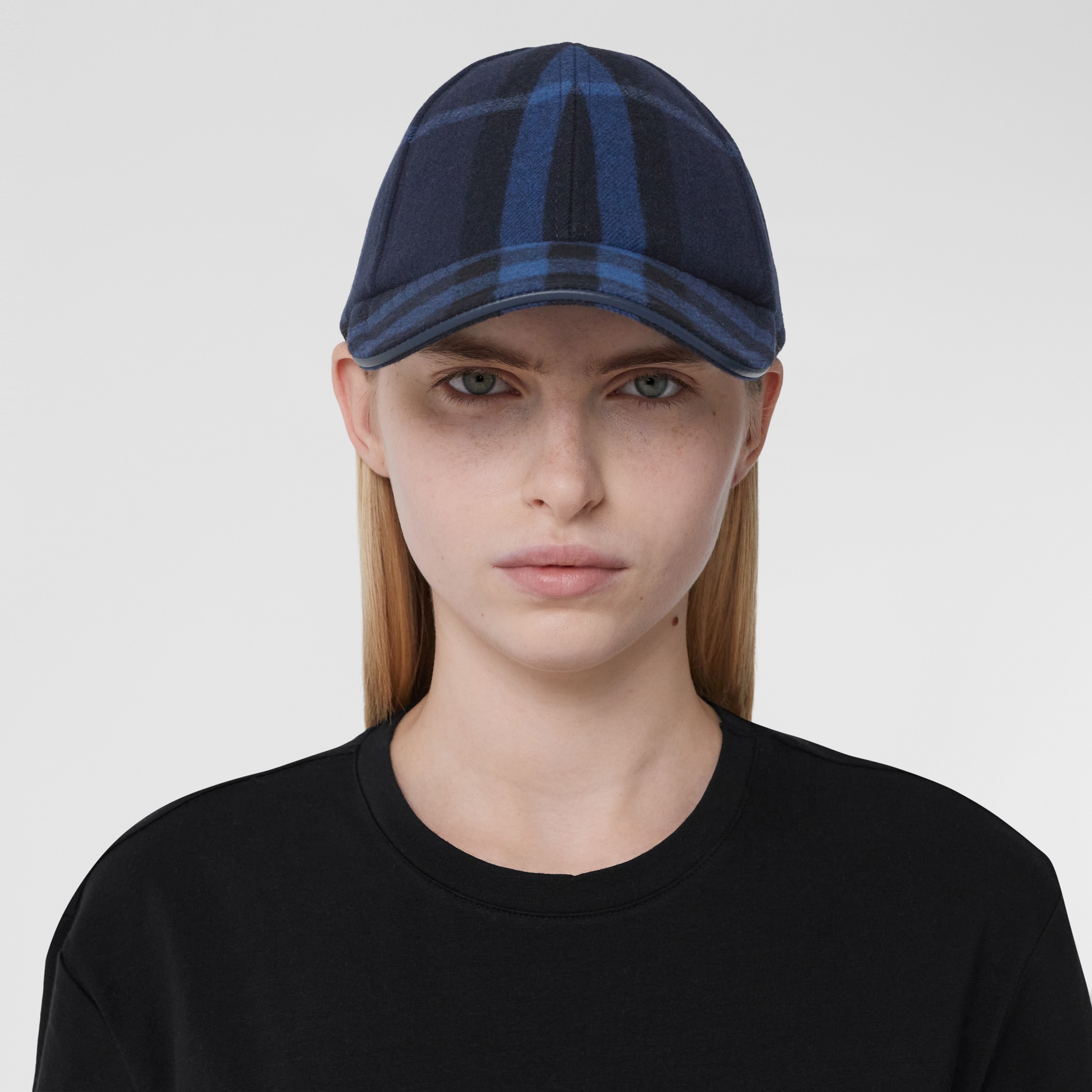 Check Wool Cashmere Baseball Cap in Ink Blue | Burberry® Official - 3
