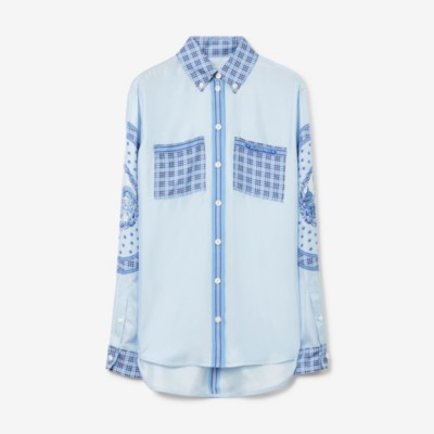 Burberry Checked Monument-print Silk Shirt In Foxglove Blue