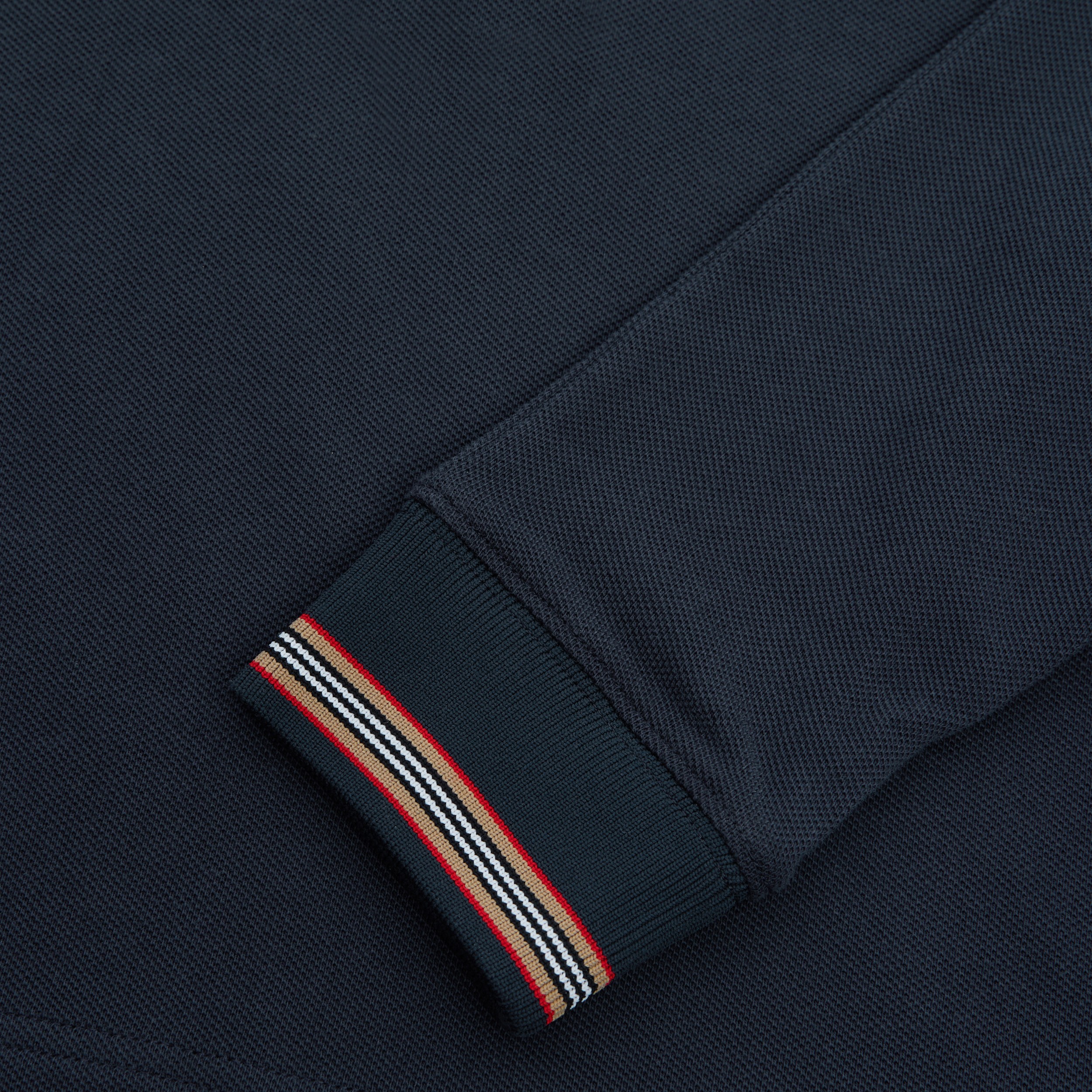 Long-sleeve Icon Stripe Detail Cotton Piqué Polo Shirt in Midnight | Burberry® Official - 2