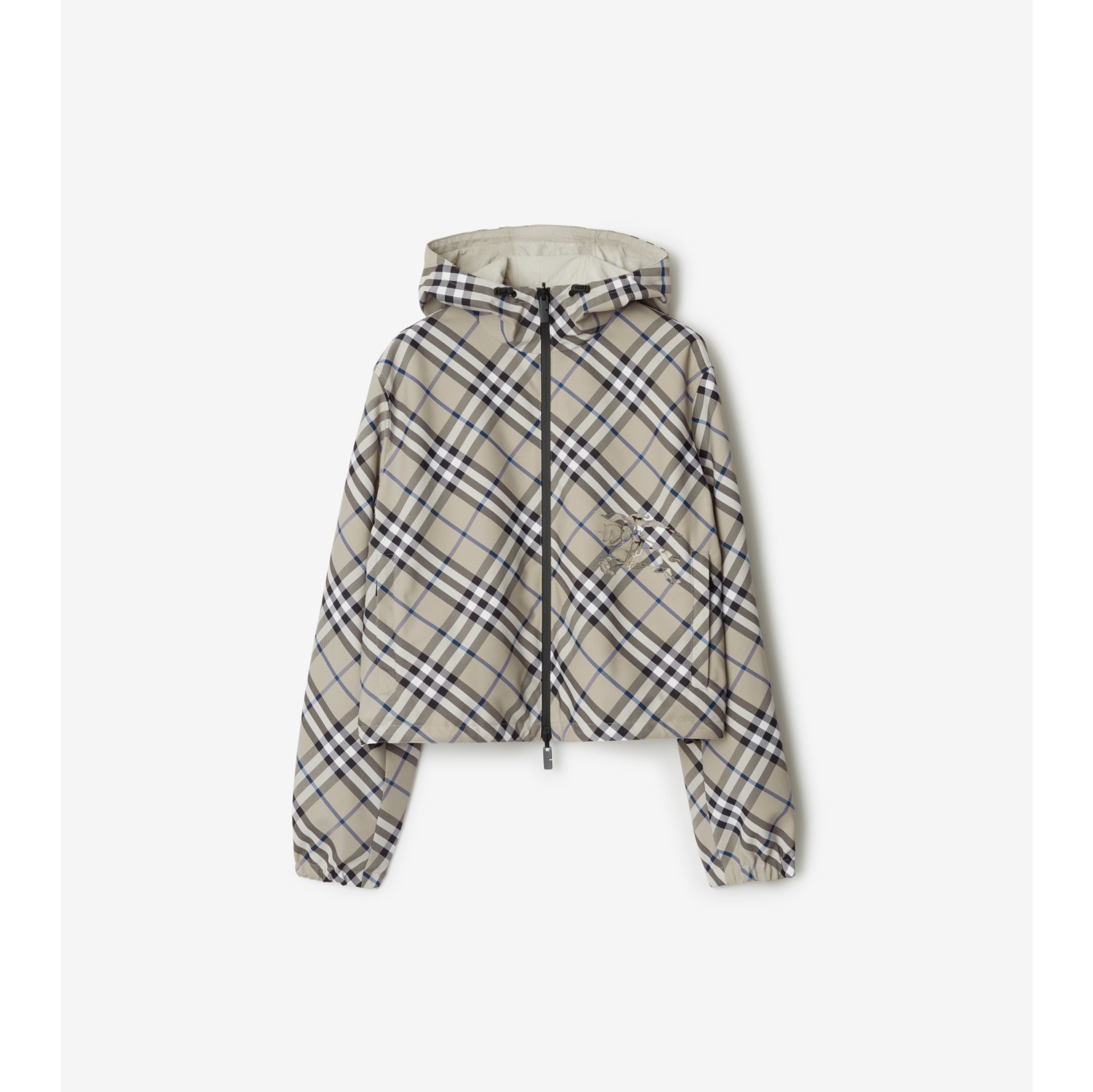 Cropped Reversible Check Jacket in Lichen - Burberry