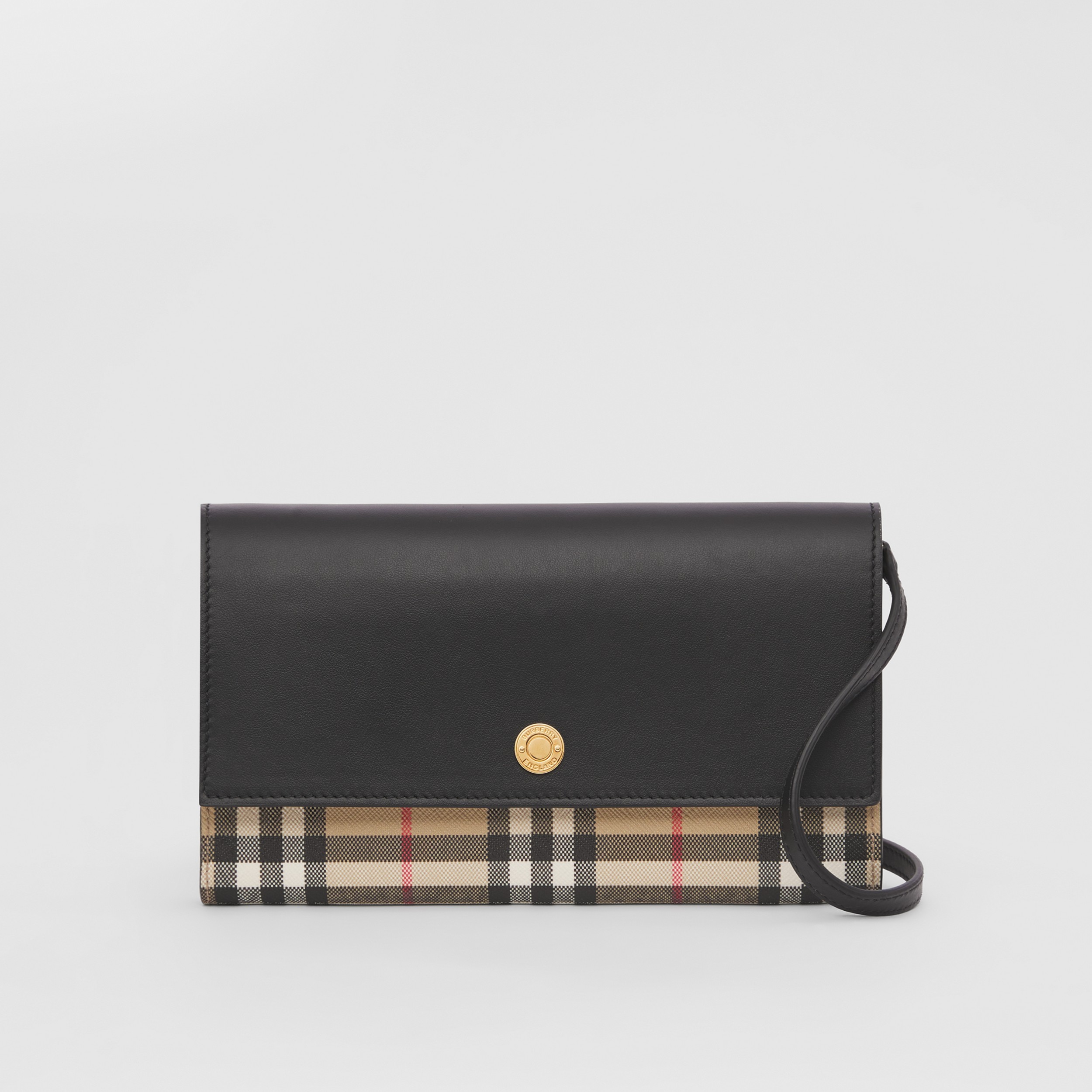 Brieftasche aus Karogewebe und Leder mit abnehmbarem Riemen (Vintage-beige/schwarz) - Damen | Burberry® - 1