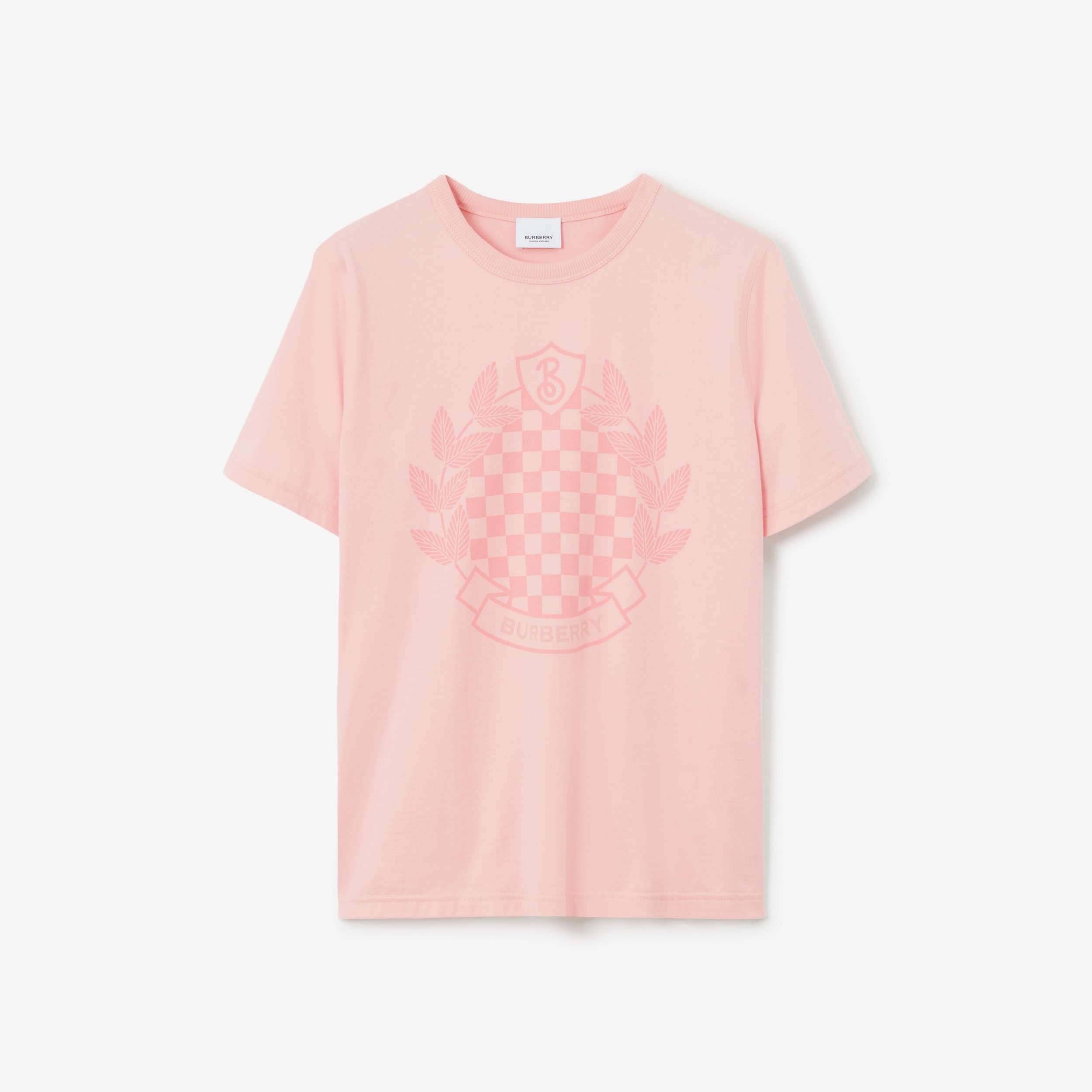 Chequered Crest Cotton T-shirt in Soft Blossom - Women | Burberry® Official - 1