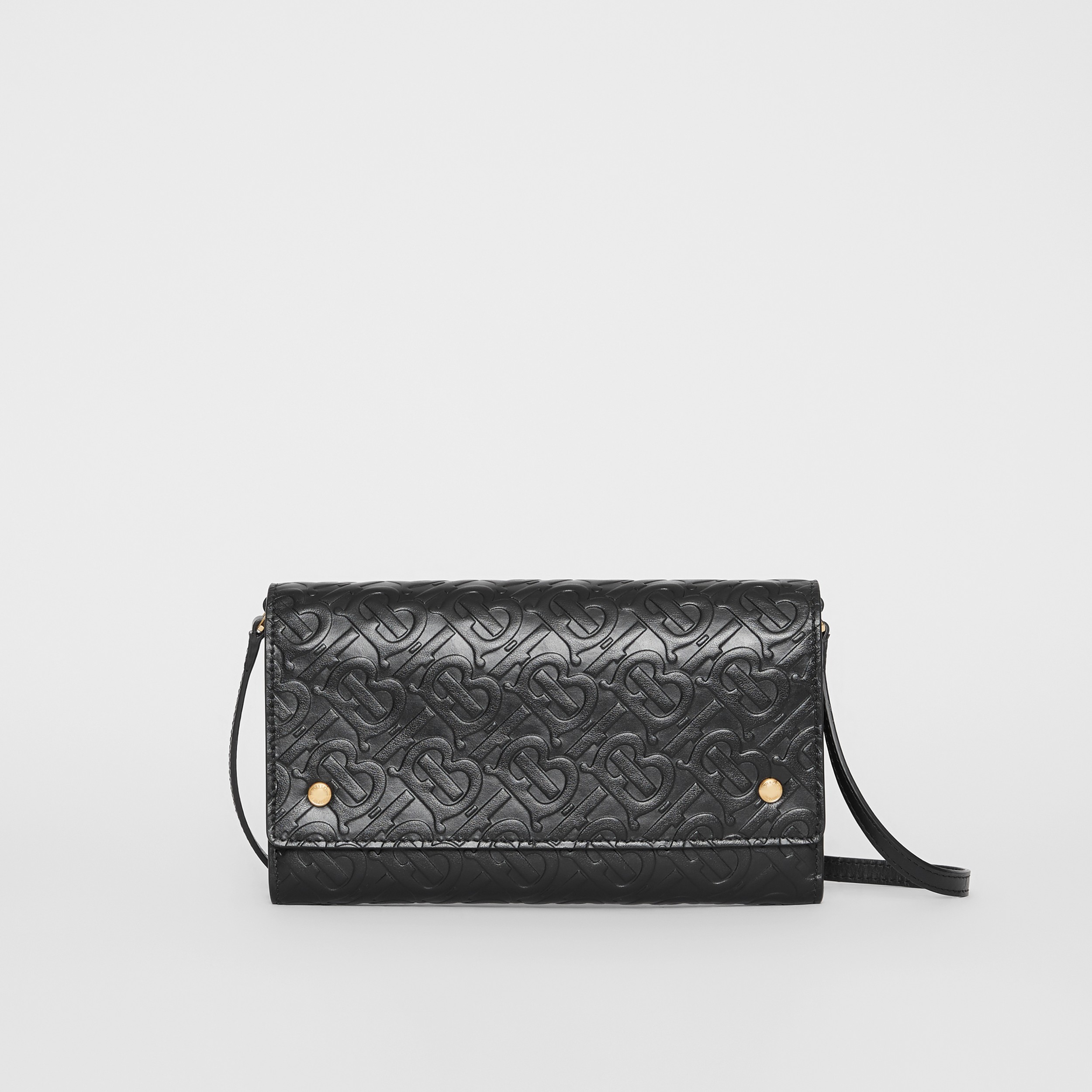 Monogram Leather Wallet with Detachable Strap in Black - Women | Burberry Canada