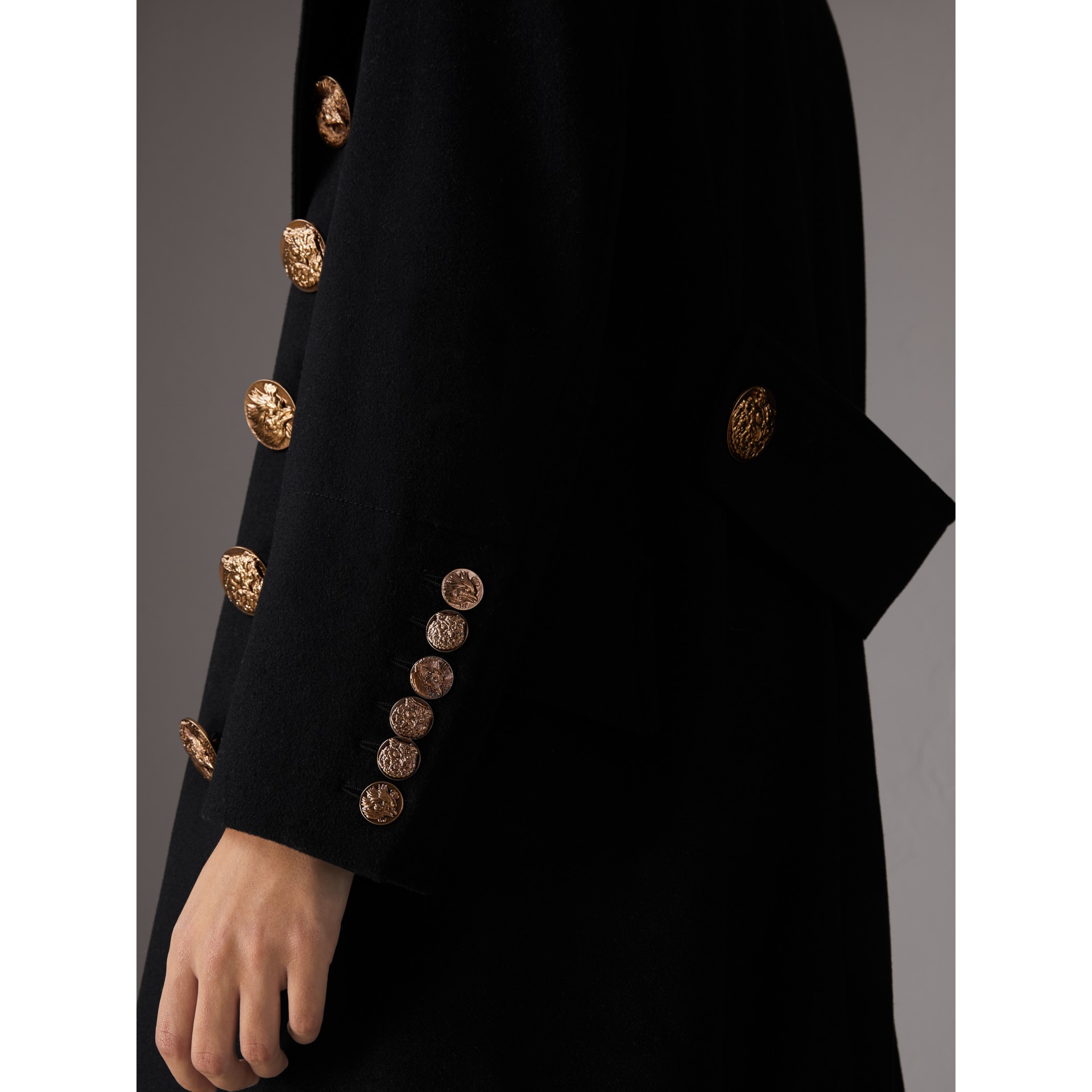 Bird Button Wool Blend Military Coat in Black Women Burberry United