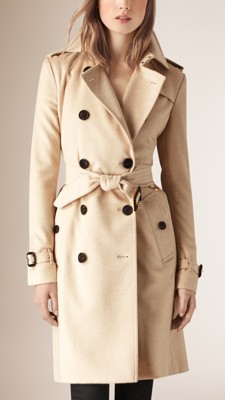 Parchment Kensington Fit Fine Cashmere Trench Coat - Image 1