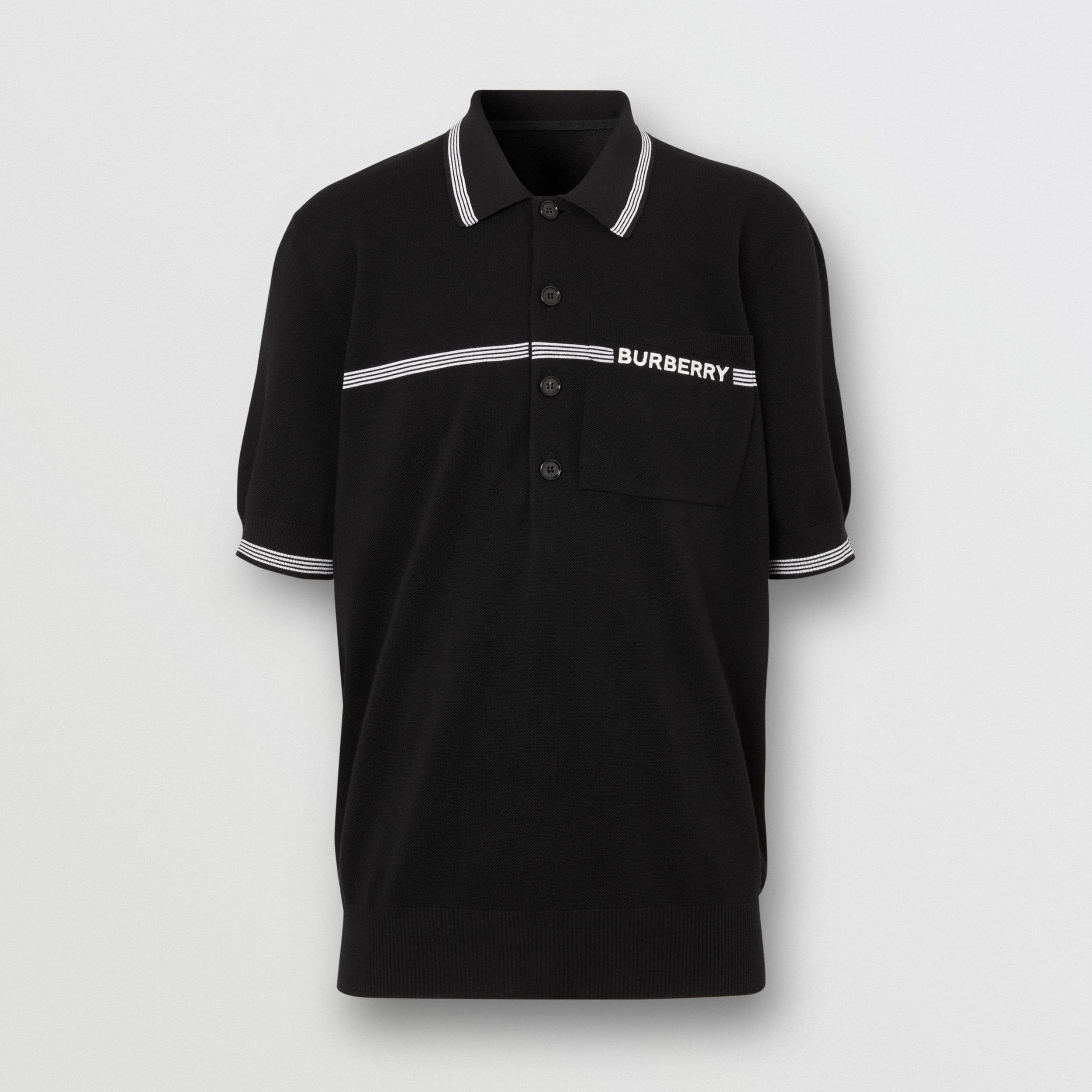 Logo Embroidered Wool Polo Shirt in Black - Men | Burberry United States