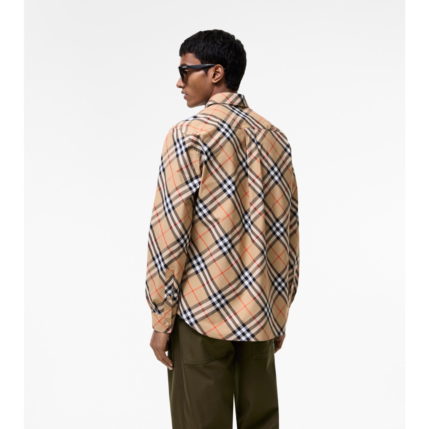 Relaxed Fit Check Cotton Poplin Shirt in Sand beige - Men | Burberry® Official