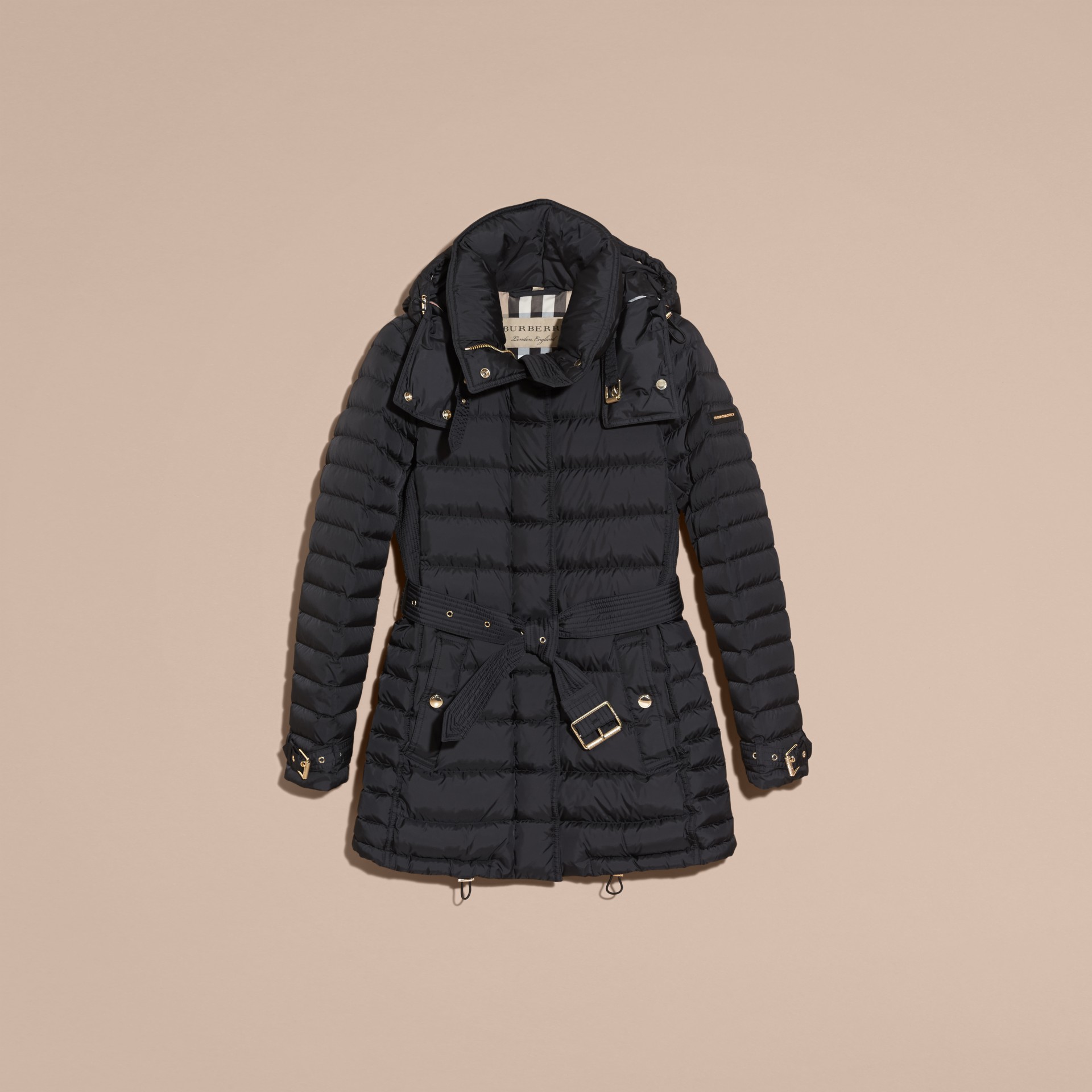 Downfilled Puffer Jacket with Packaway Hood in Navy Women Burberry United States