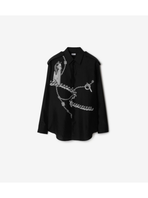 Burberry Printed Silk Shirt In Silver/black