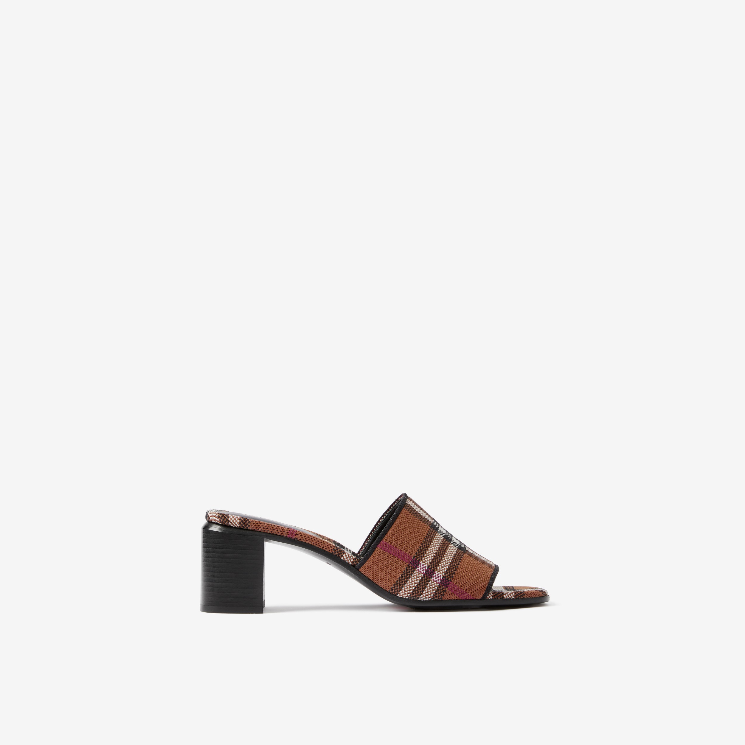 Check Block-heel Mules in Dark Birch Brown - Women | Burberry® Official - 1