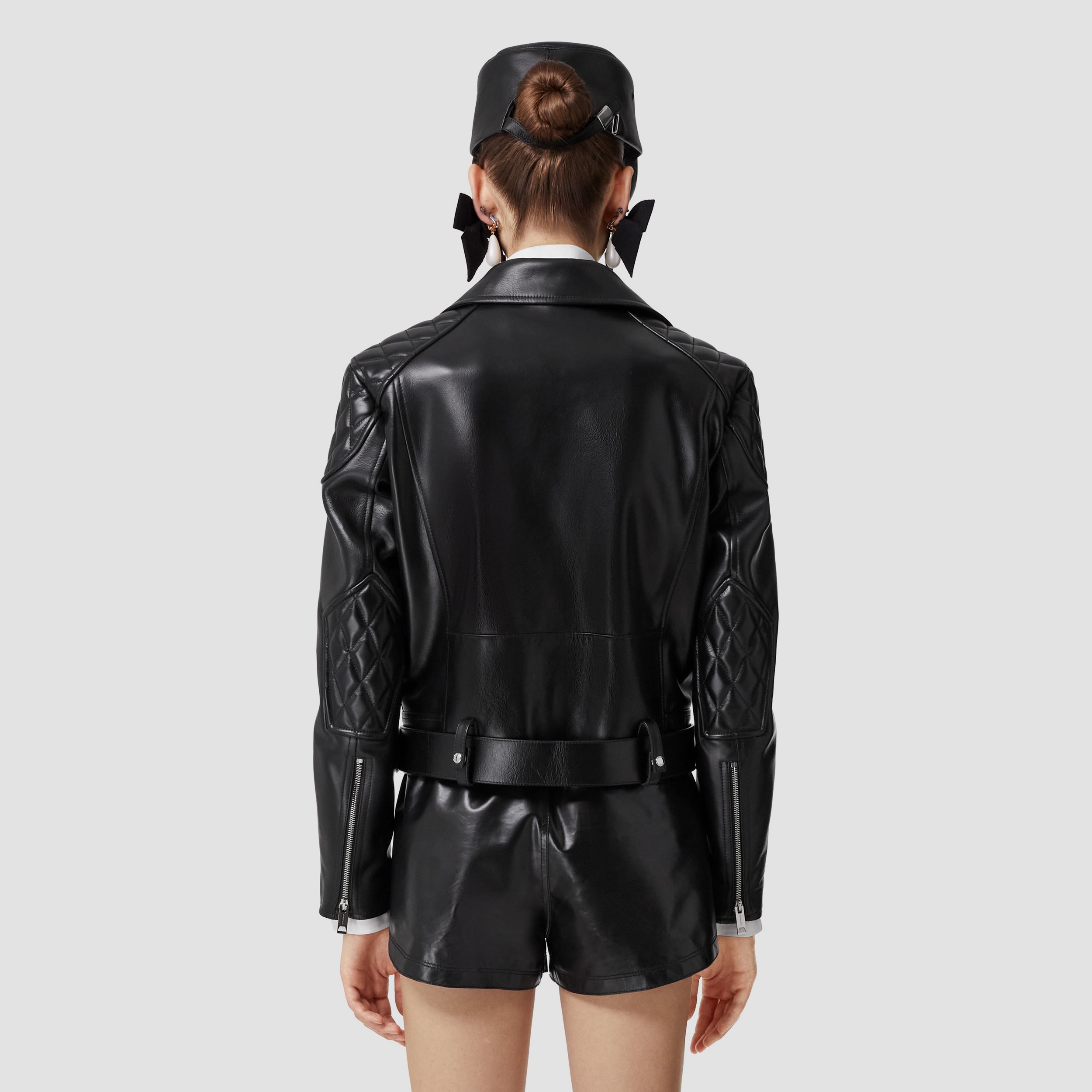 Diamond Quilted Panel Leather Biker Jacket in Black - Women | Burberry® Official - 3