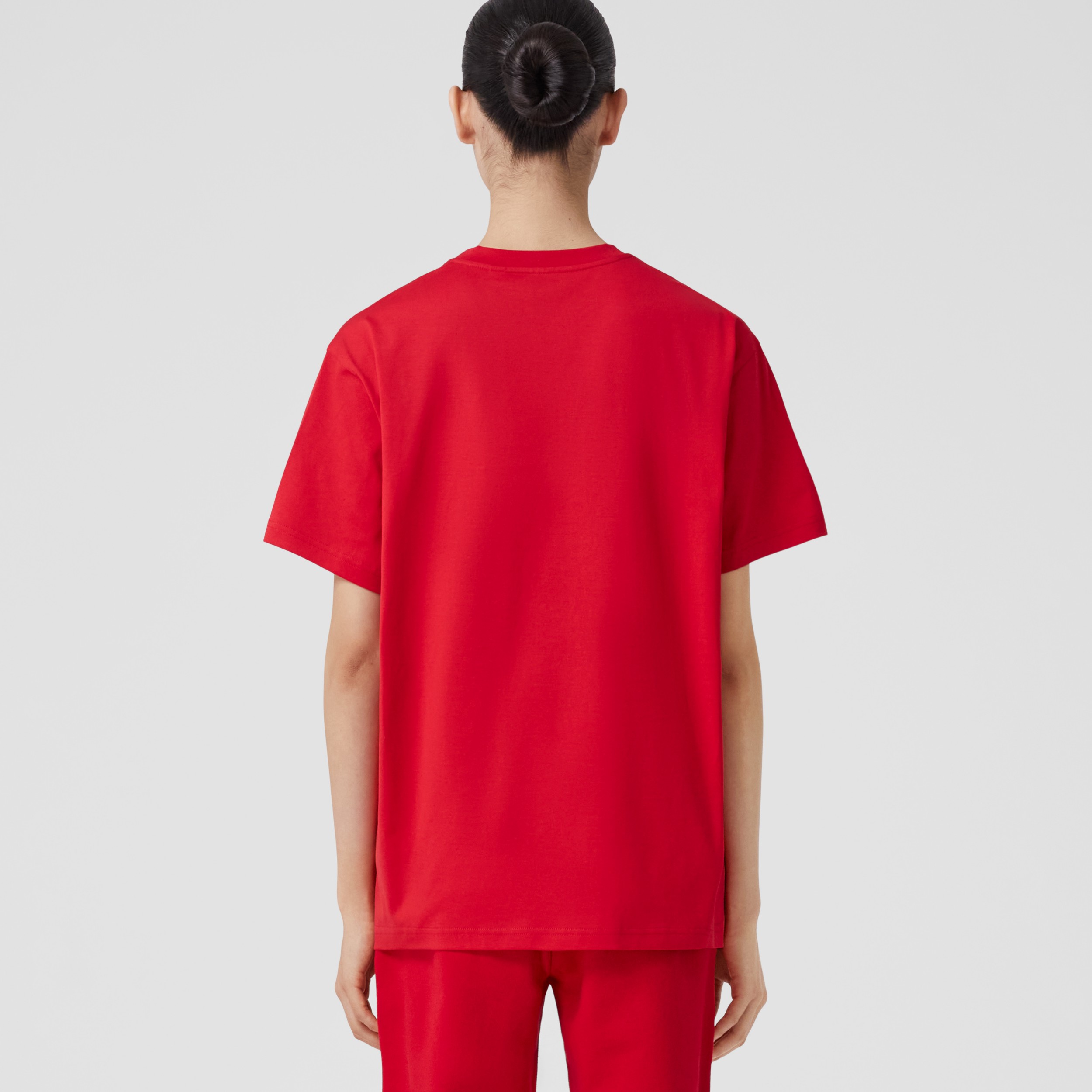 Rabbit Print Cotton Oversized T-shirt in Bright Red - Women | Burberry® Official - 3
