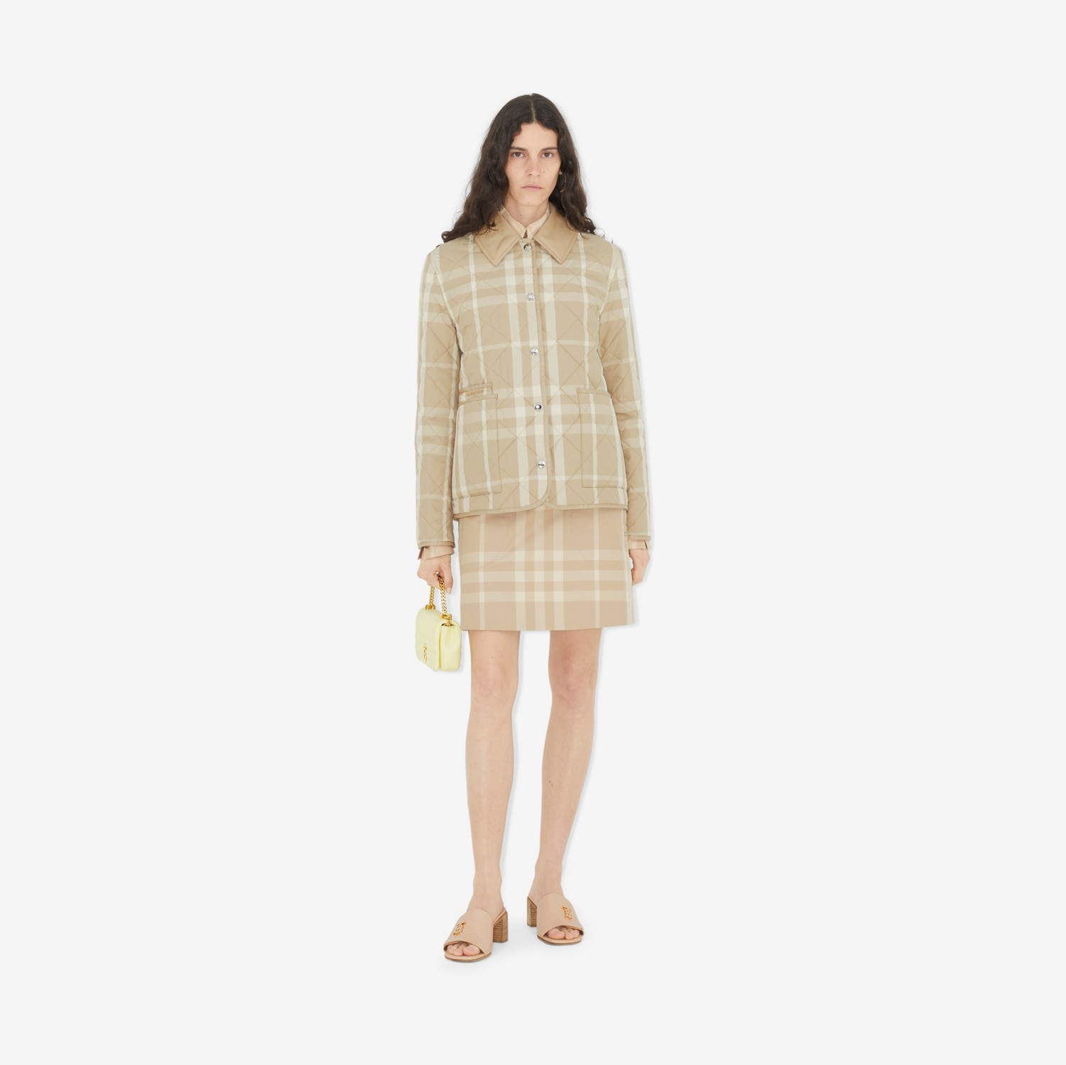 Check Cotton Gabardine Mini Skirt in Soft Fawn - Women | Burberry® Official