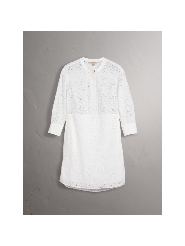 white broderie anglaise shirt dress