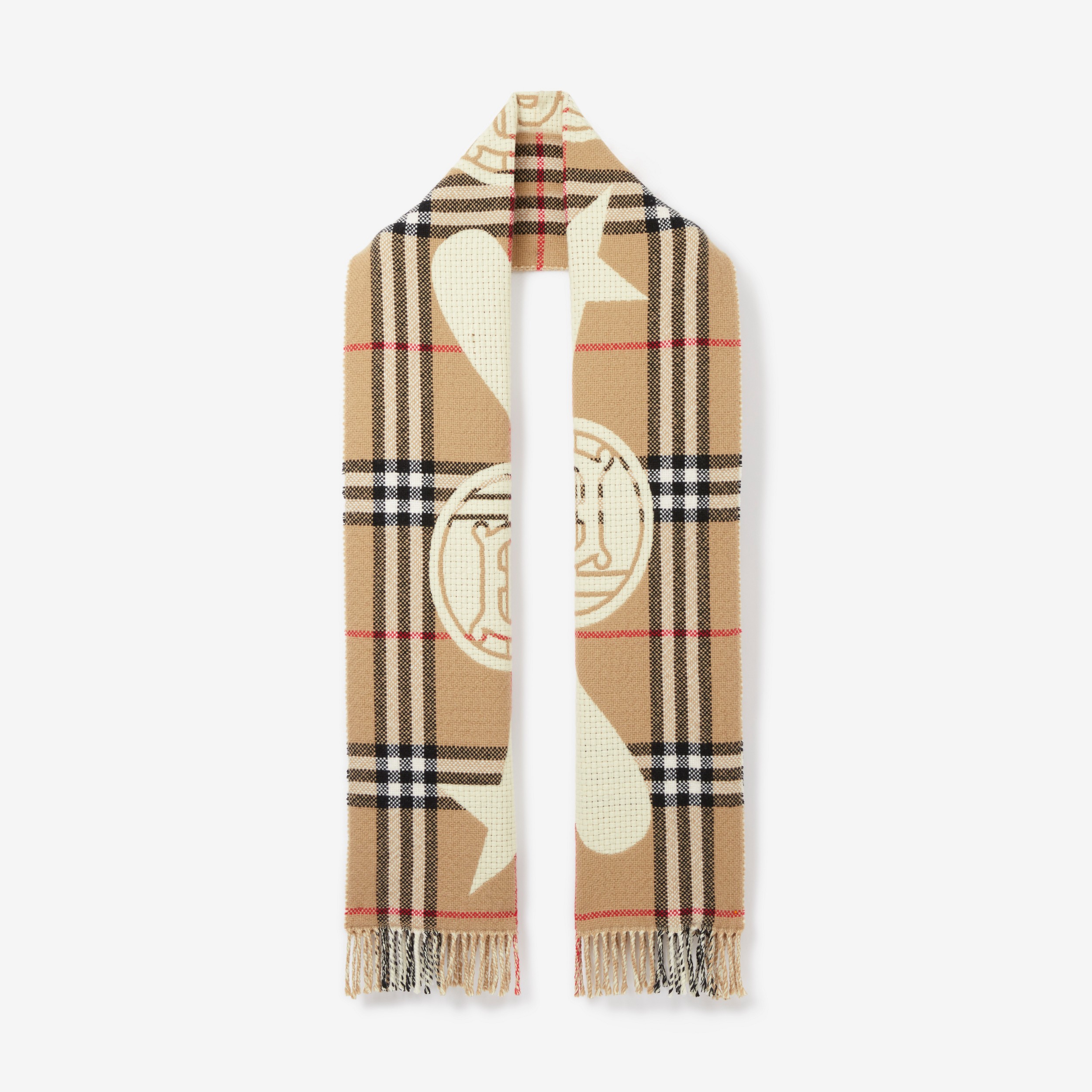 Montage Check Wool Cashmere Scarf in Archive Beige | Burberry® Official - 1