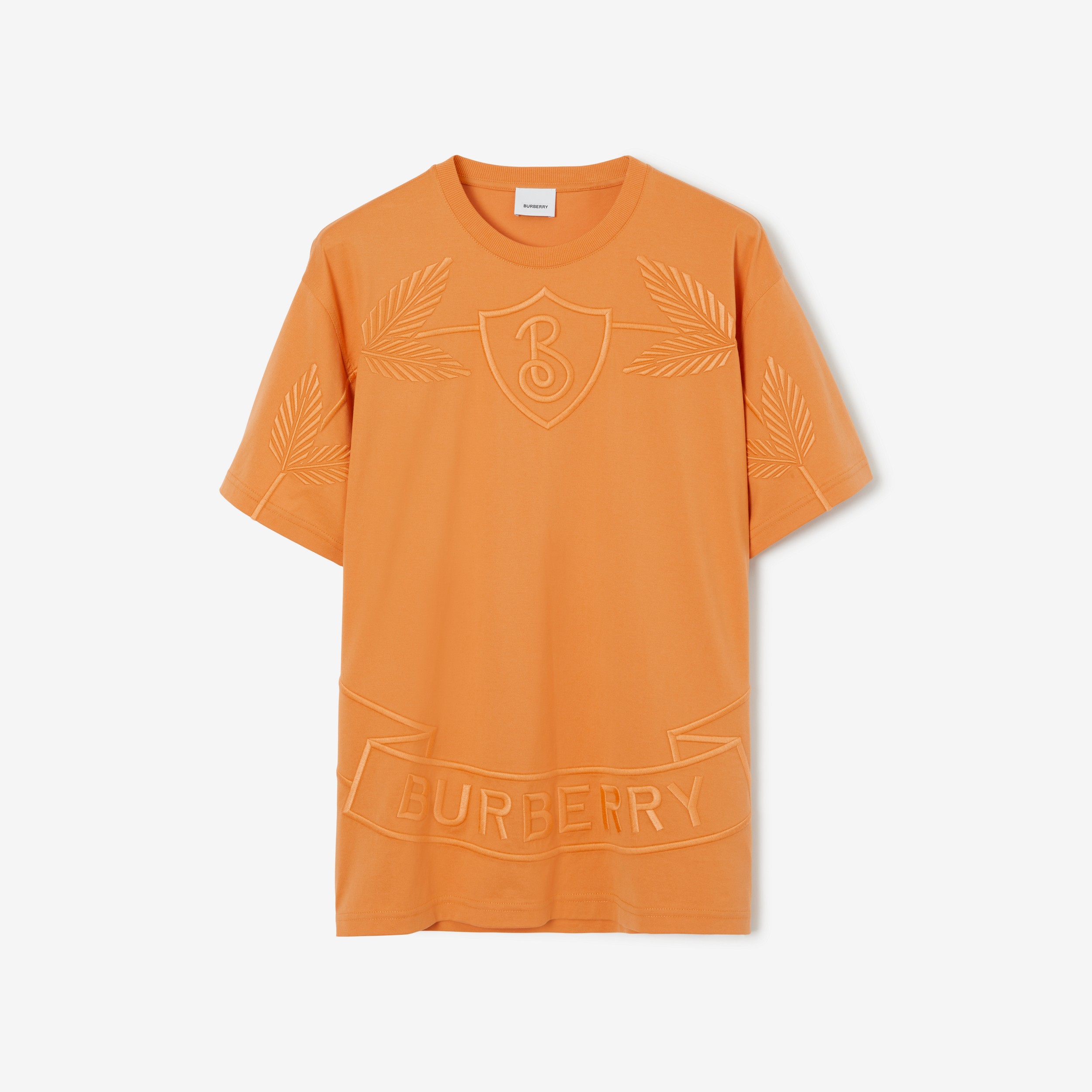 Embroidered Oak Leaf Crest Cotton T-shirt in Dusty Orange - Men | Burberry® Official - 1
