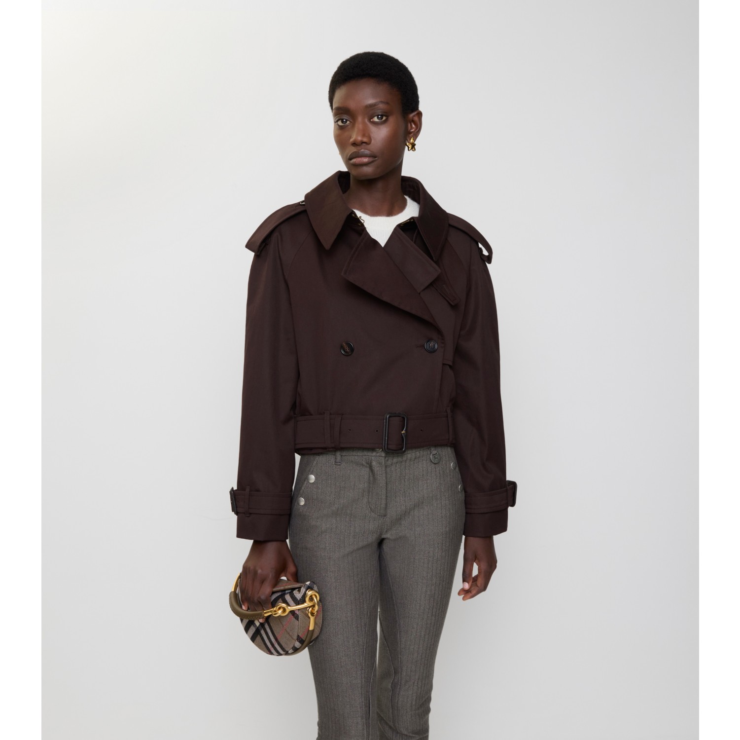 Cropped Gabardine Trench Jacket
