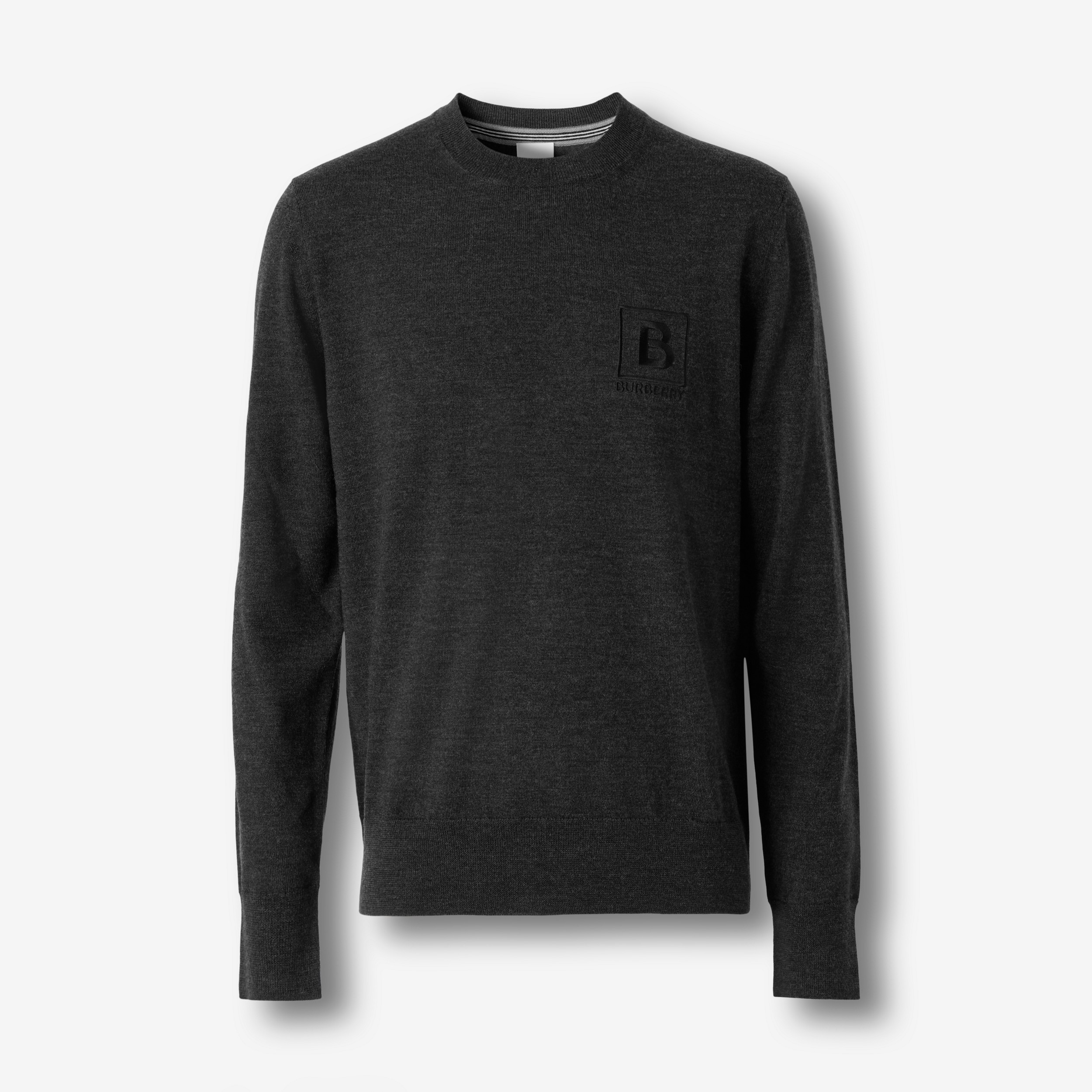 Suéter de lã com estampa gráfica de letra (Grafite Mesclado) - Homens | Burberry® oficial - 1