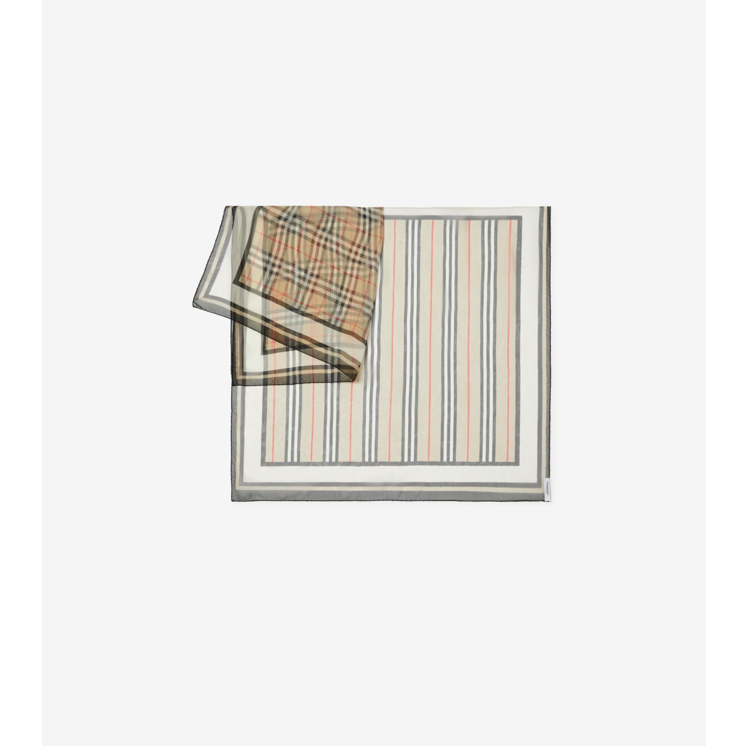 Burberry TB Monogram & Heritage Check Silk Scarf